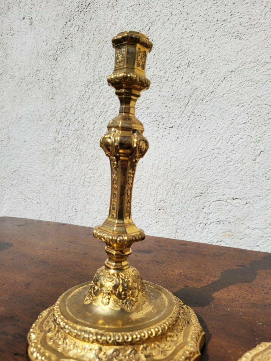 Pair Of Mercury Gilt Bronze Candlesticks, 19th Century photo 820.0