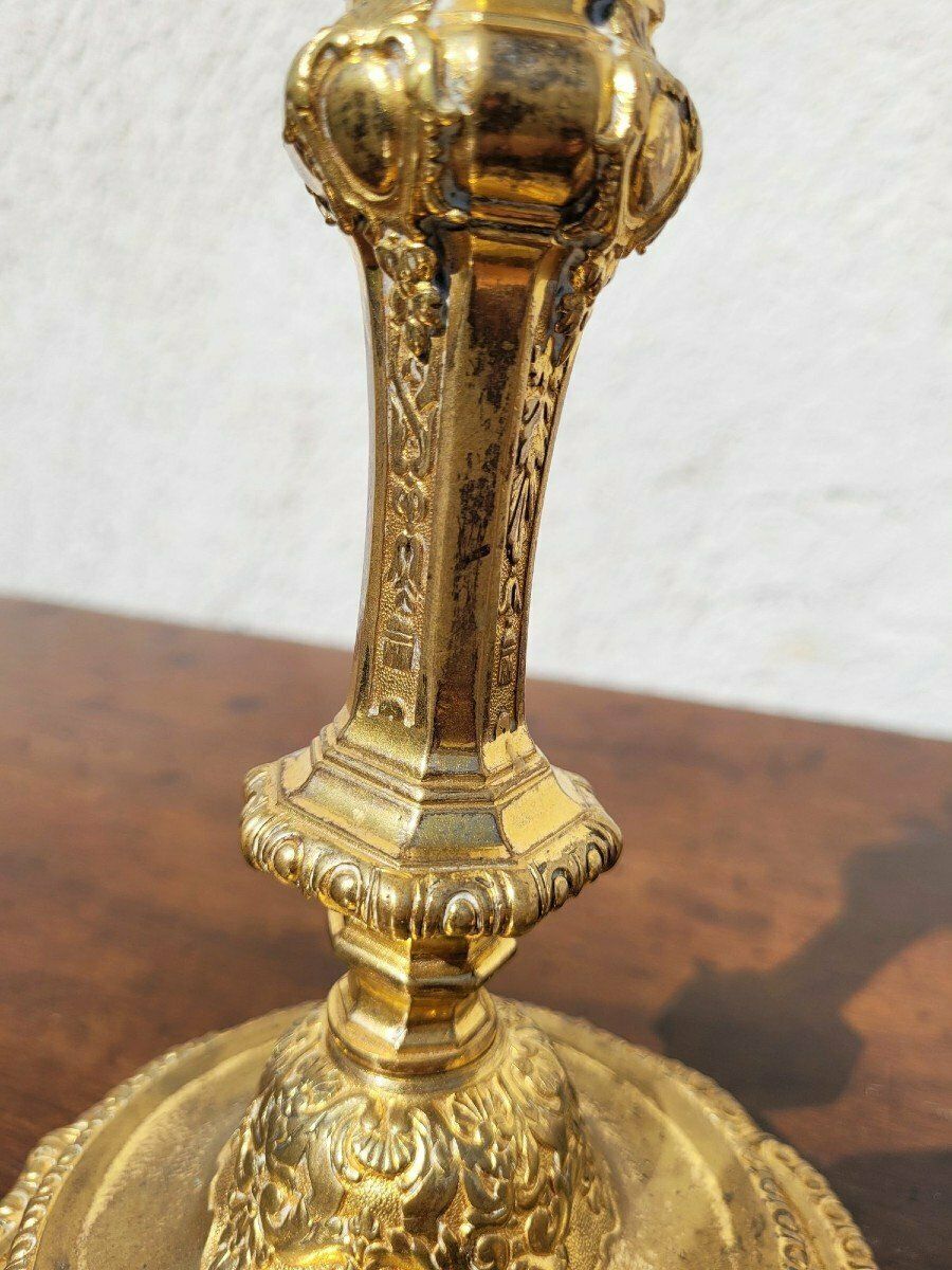 Pair Of Mercury Gilt Bronze Candlesticks, 19th Century photo vinterior