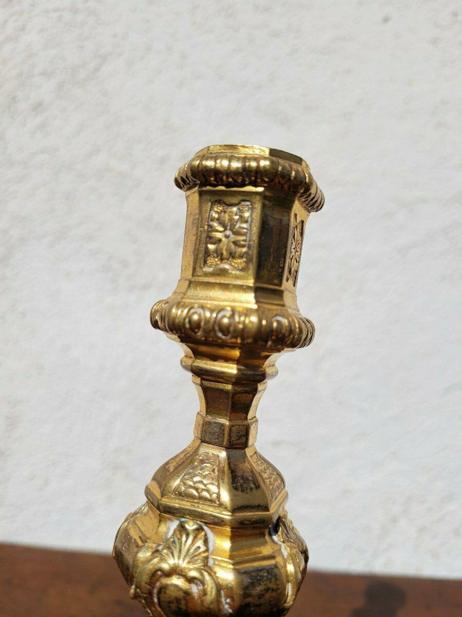 Pair Of Mercury Gilt Bronze Candlesticks, 19th Century photo vintage