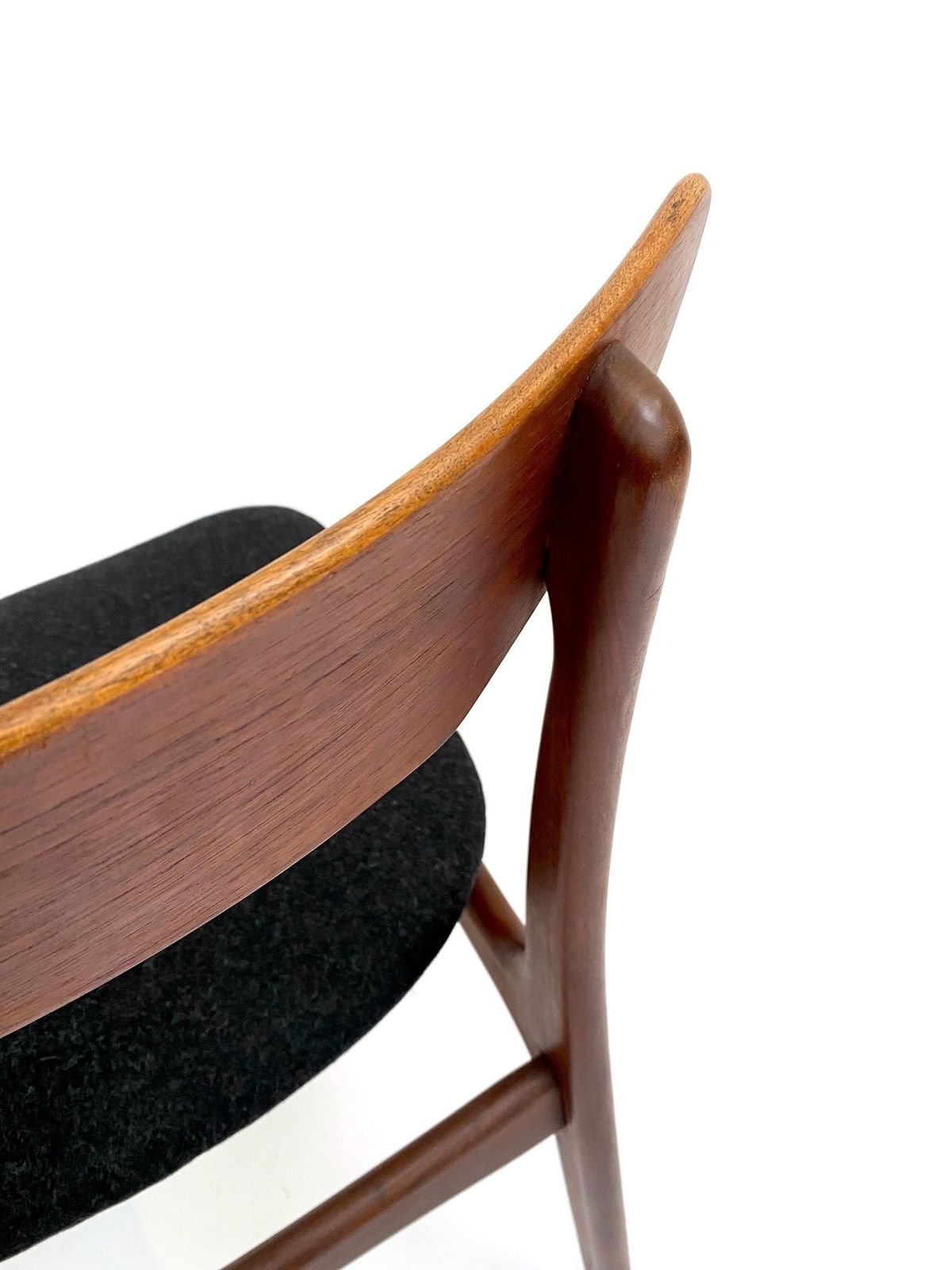 Danish Schiønning & Elgaard Set Of 4 Teak And Charcoal Black Wool Dining Chairs Mid Century 1960s photo for sale
