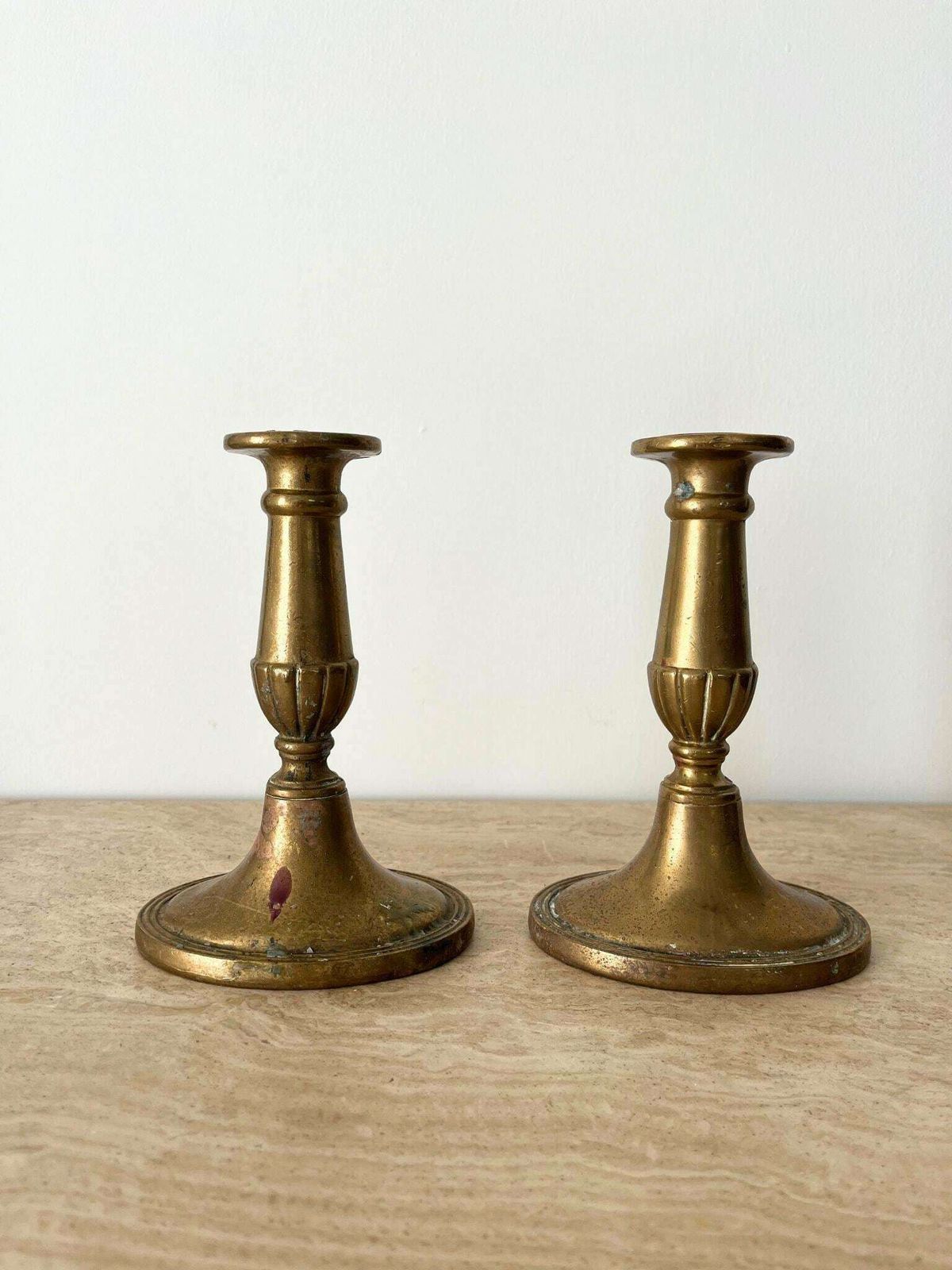Pair Of Antique Brass Candlestick Holders, Two Sets Available photo for sale