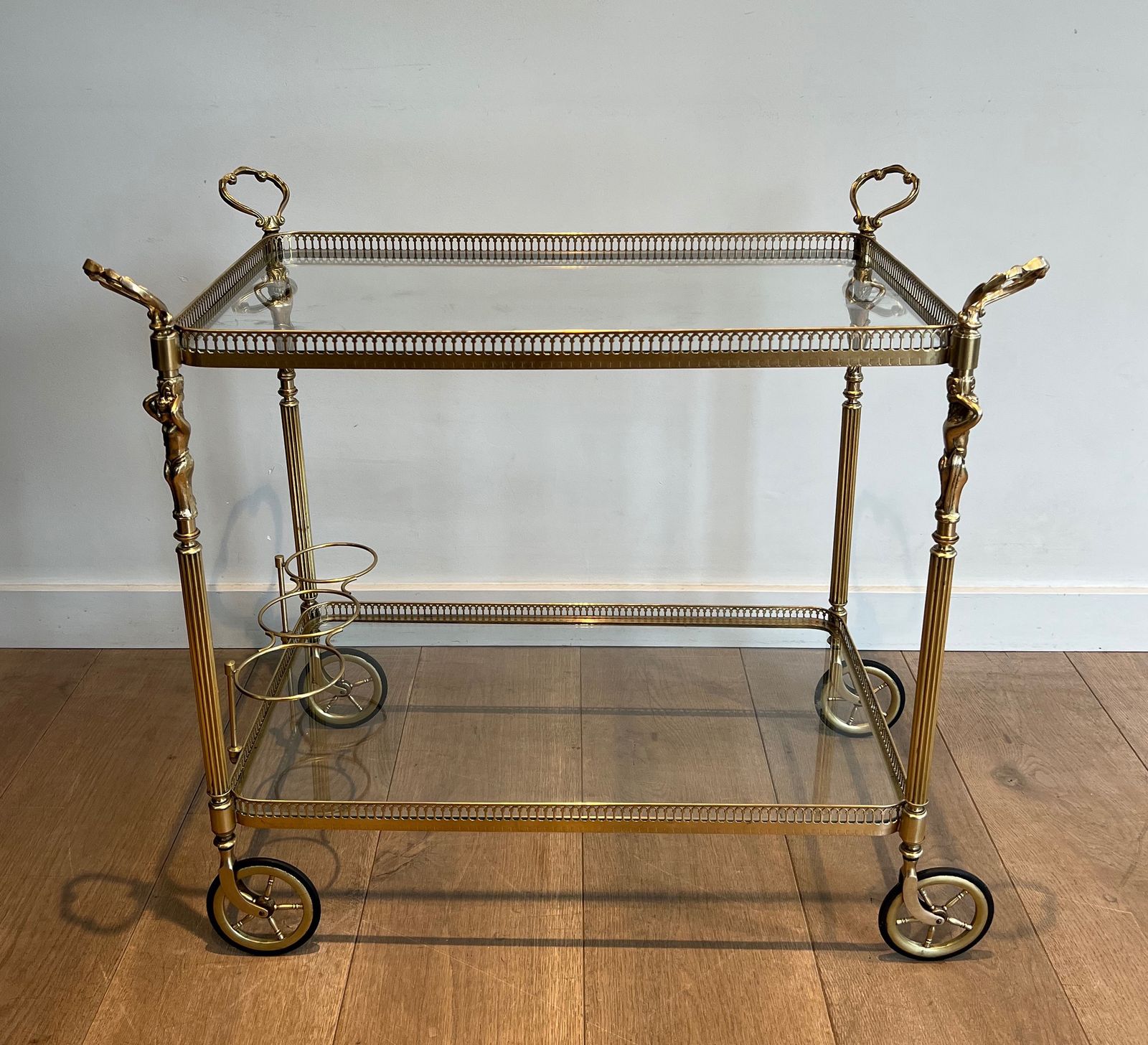 Neoclassical Style Brass Trolley With Cherub Decor In The Style Of Maison Jansen
