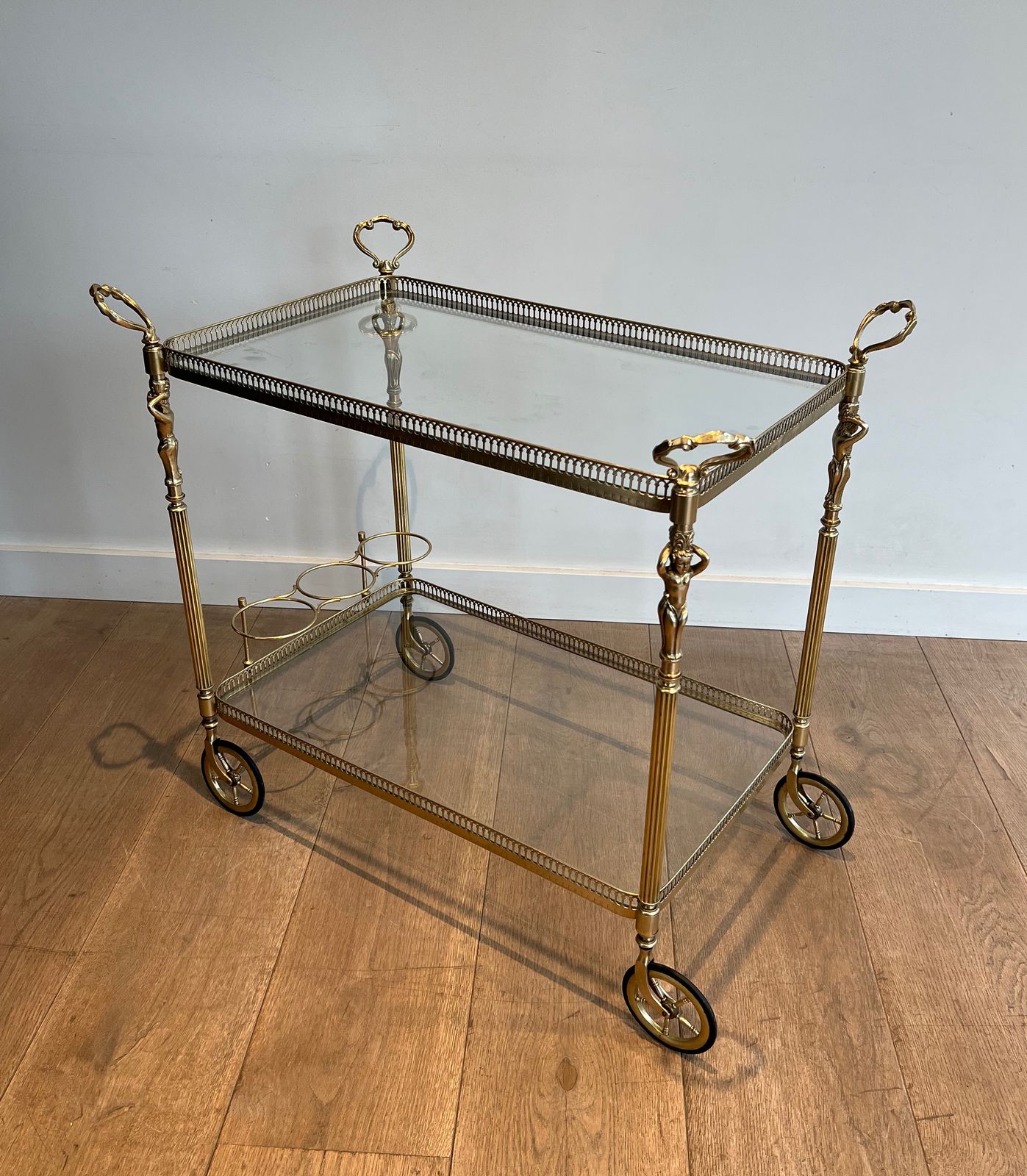 Neoclassical Style Brass Trolley With Cherub Decor In The Style Of Maison Jansen photo for sale