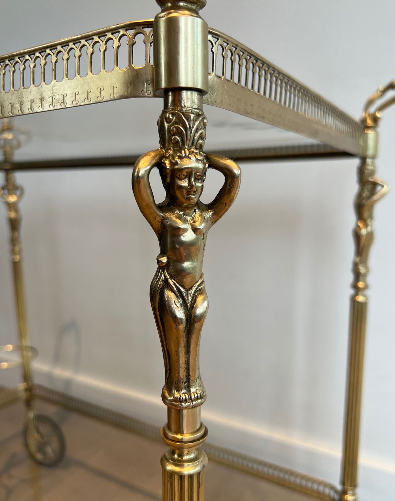 Neoclassical Style Brass Trolley With Cherub Decor In The Style Of Maison Jansen photo vintage