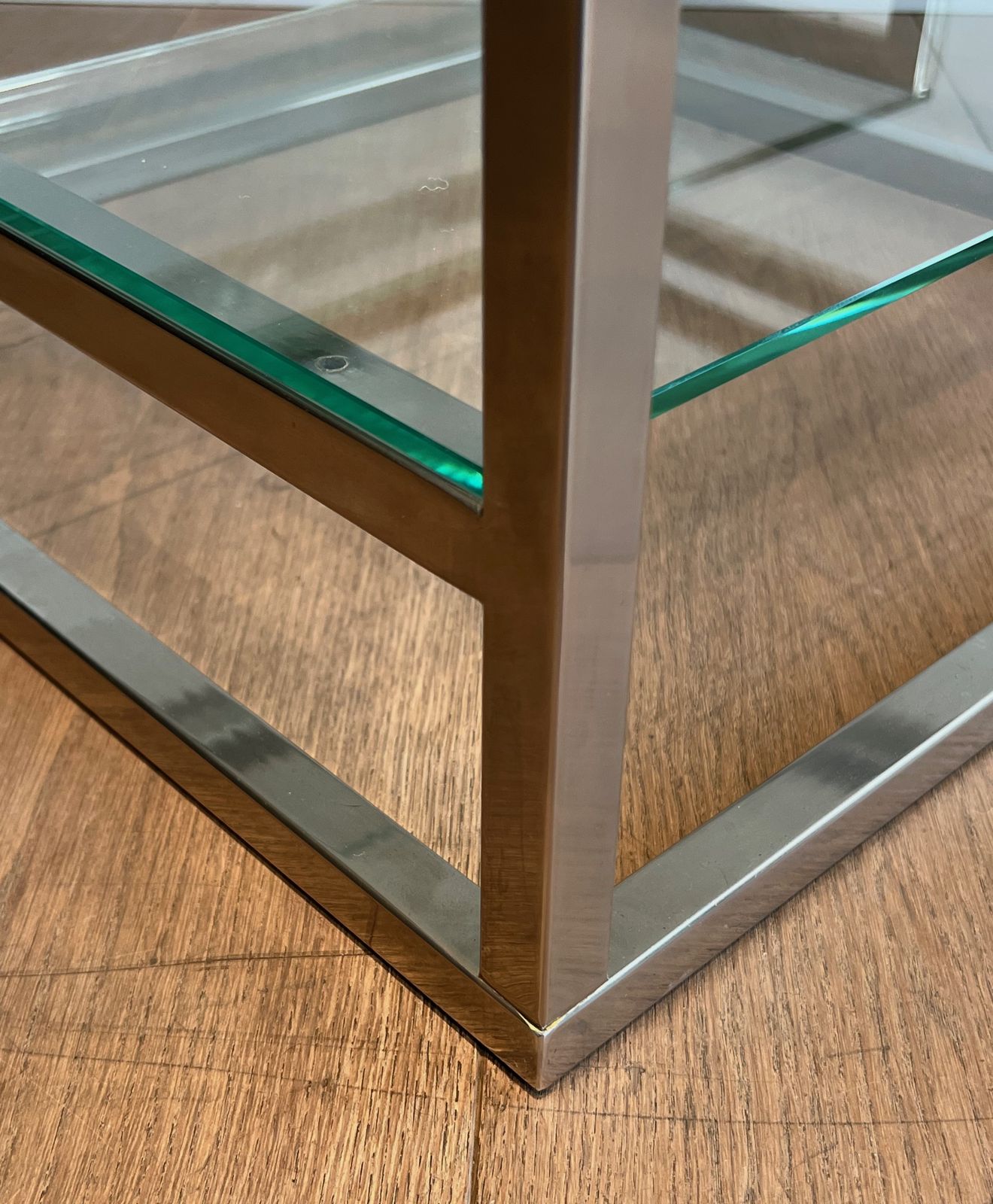 Furniture Pair Of Designer Side Tables In Chrome, Brass And Glass Tops photo