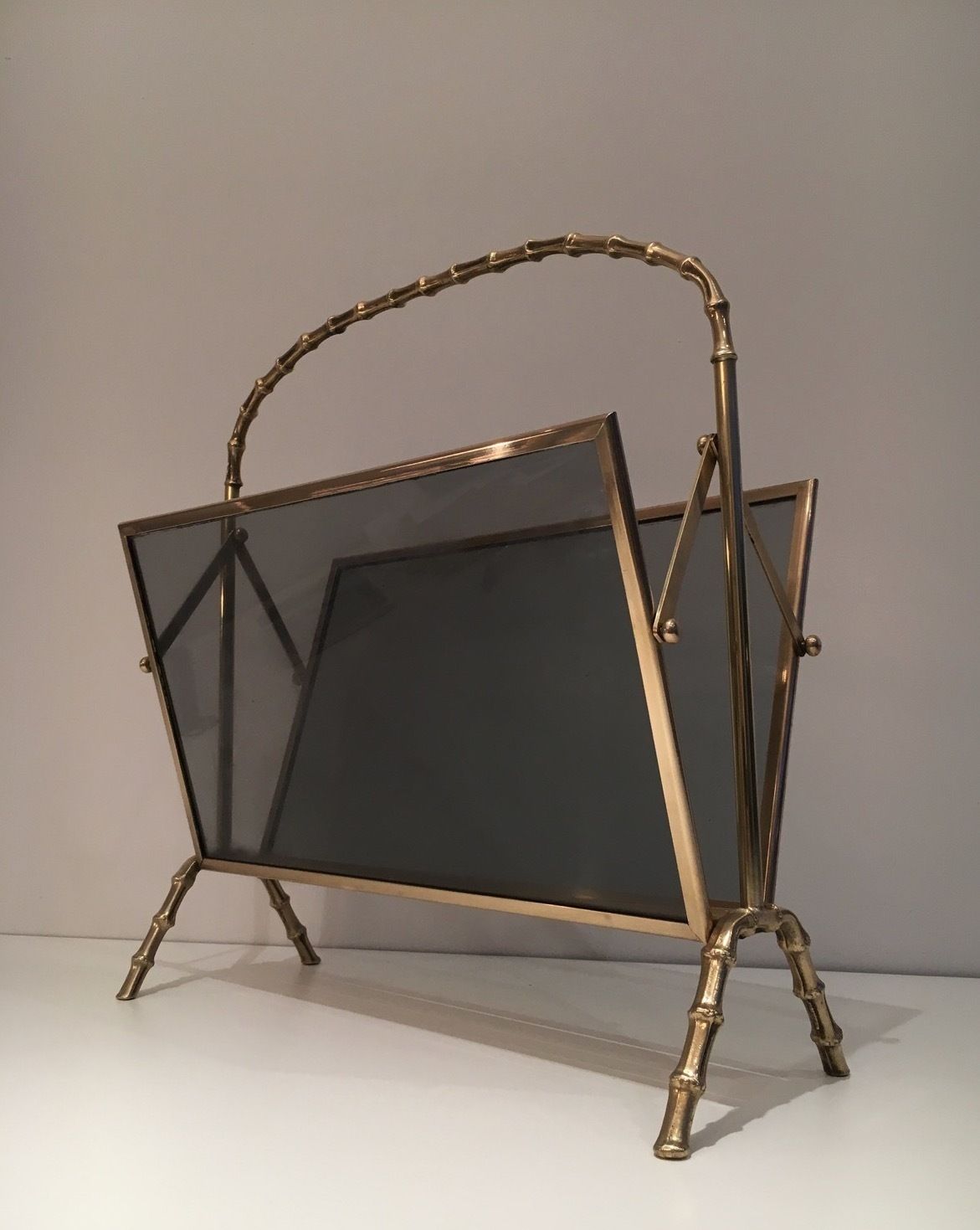 photo for sale Faux Bamboo Style Magazine Rack In Brass From Maison Baguès