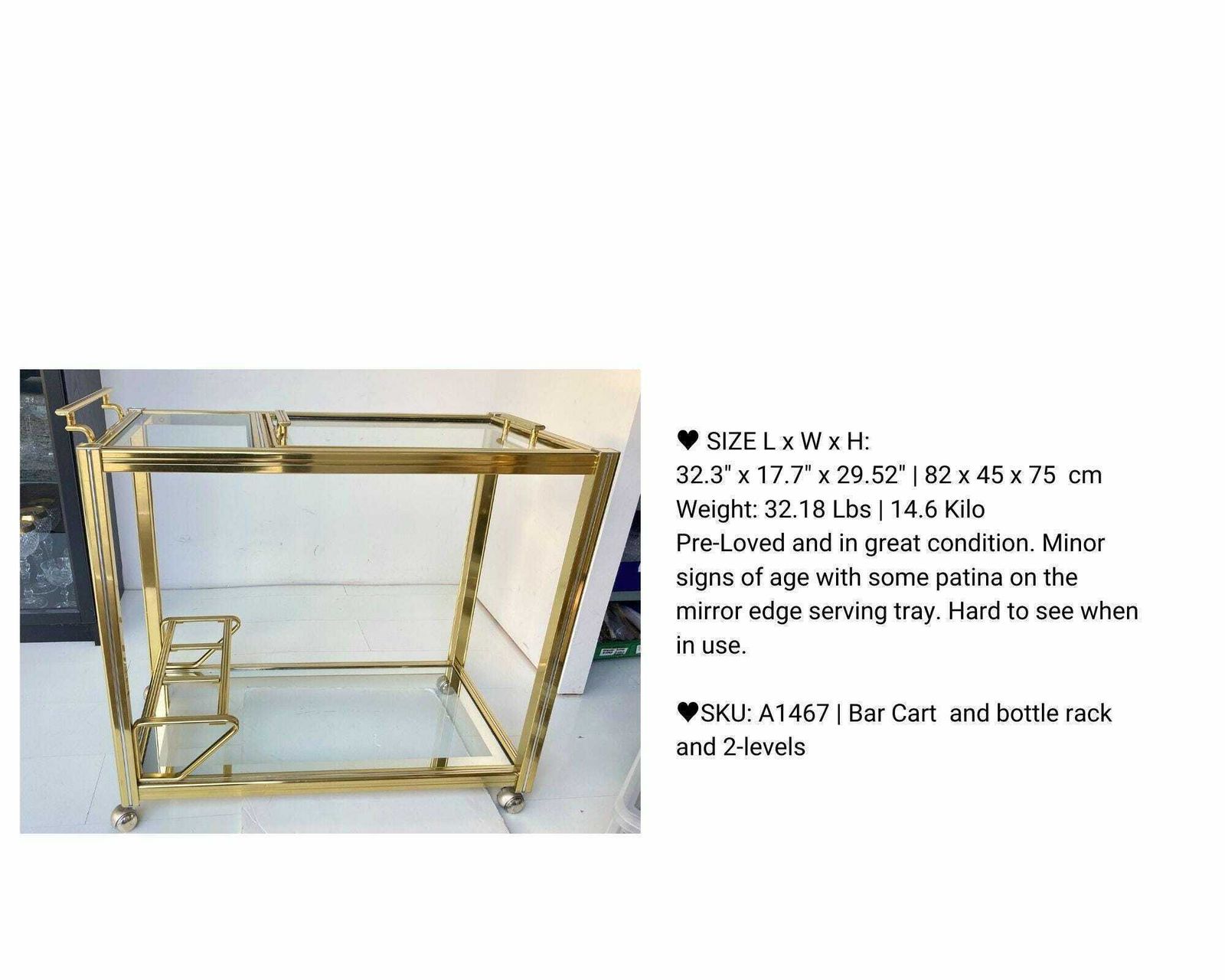 Pierre Vandel Bar Cart | 1pcs | Drinks Trolley | Gold Chrome And Mirror Glass photo for sale