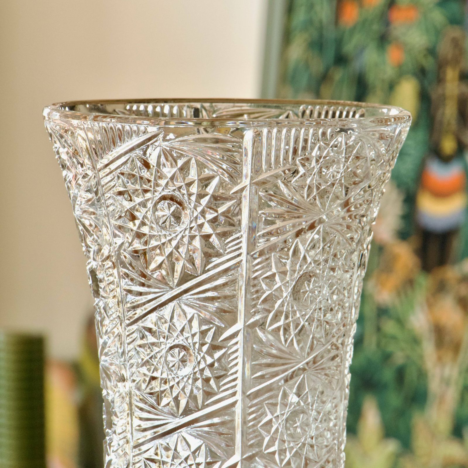 Large Antique Cut Crystal Vase photo Home Decor