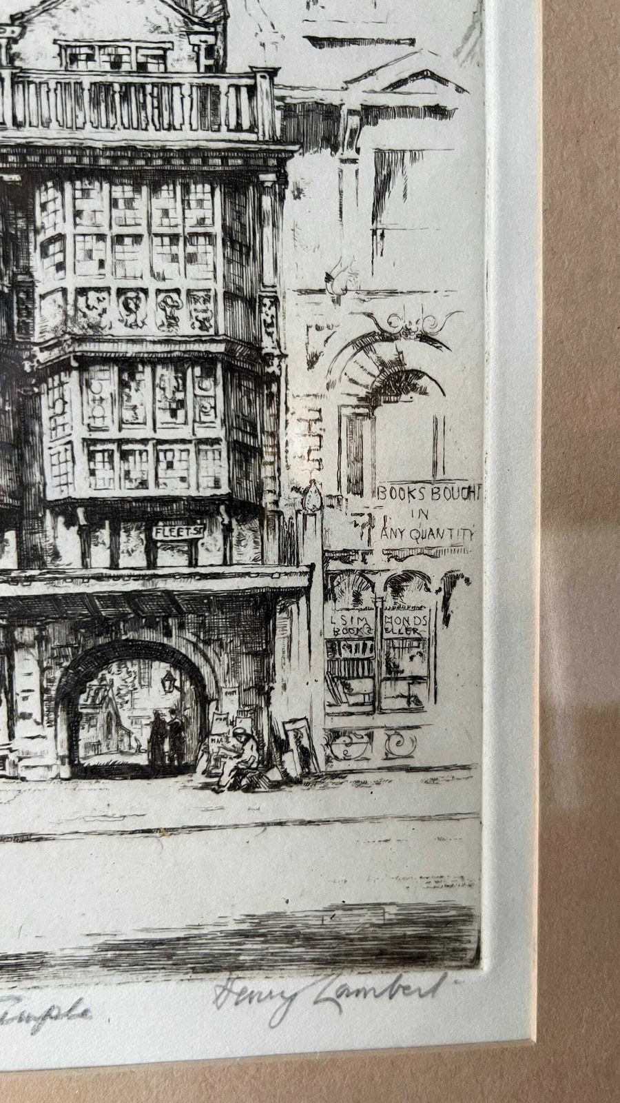 Early 1900’s Hand Pulled Etching Picture By Henry Lambert Featuring Entrance To Middle Temple, Fleet Street, London photo vintage