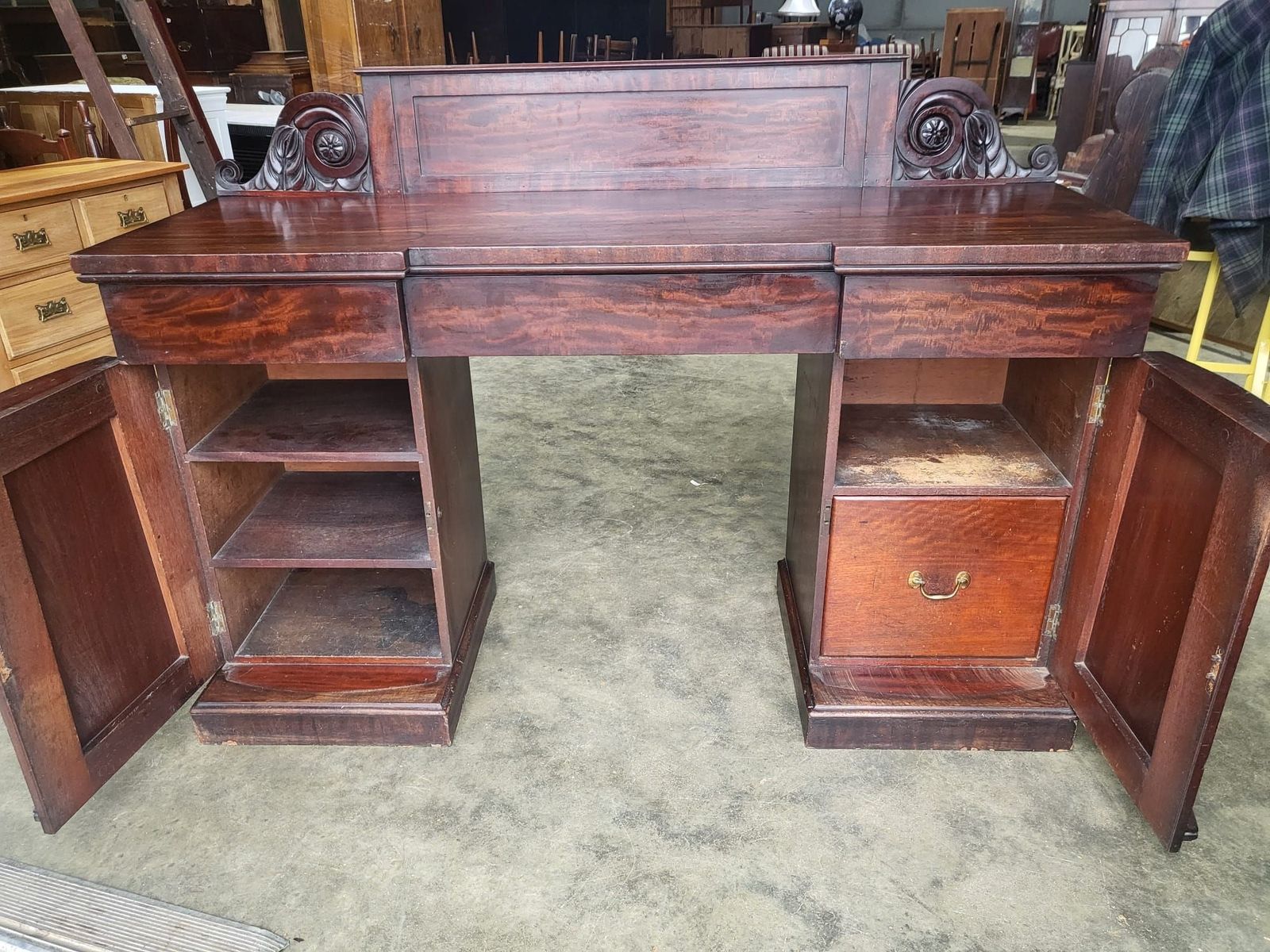 Antique Edwardian Victorian Mahogany Twin Pedestal Sideboard Drawers Wine Drawer photo for sale