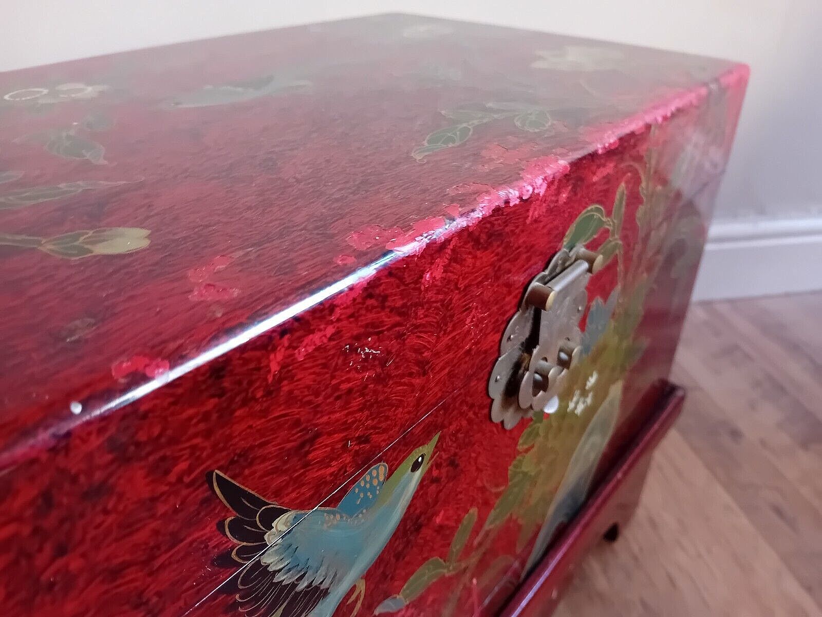 Beautiful Mid Century Chinese Lacquered Wood Chest With Removable Stand photo vintage