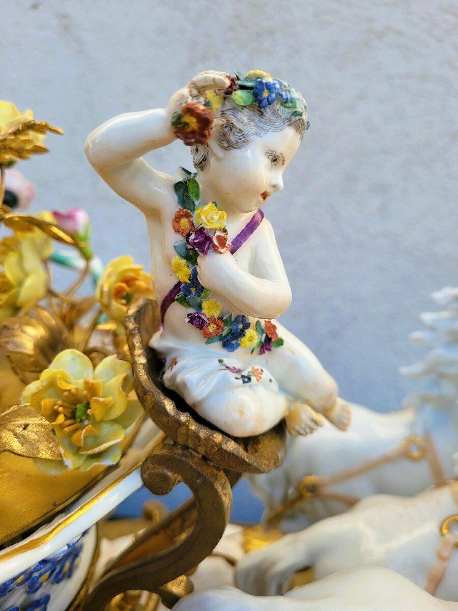 Meissen, Putto Driving A Flower Cart, 19th Century photo for sale
