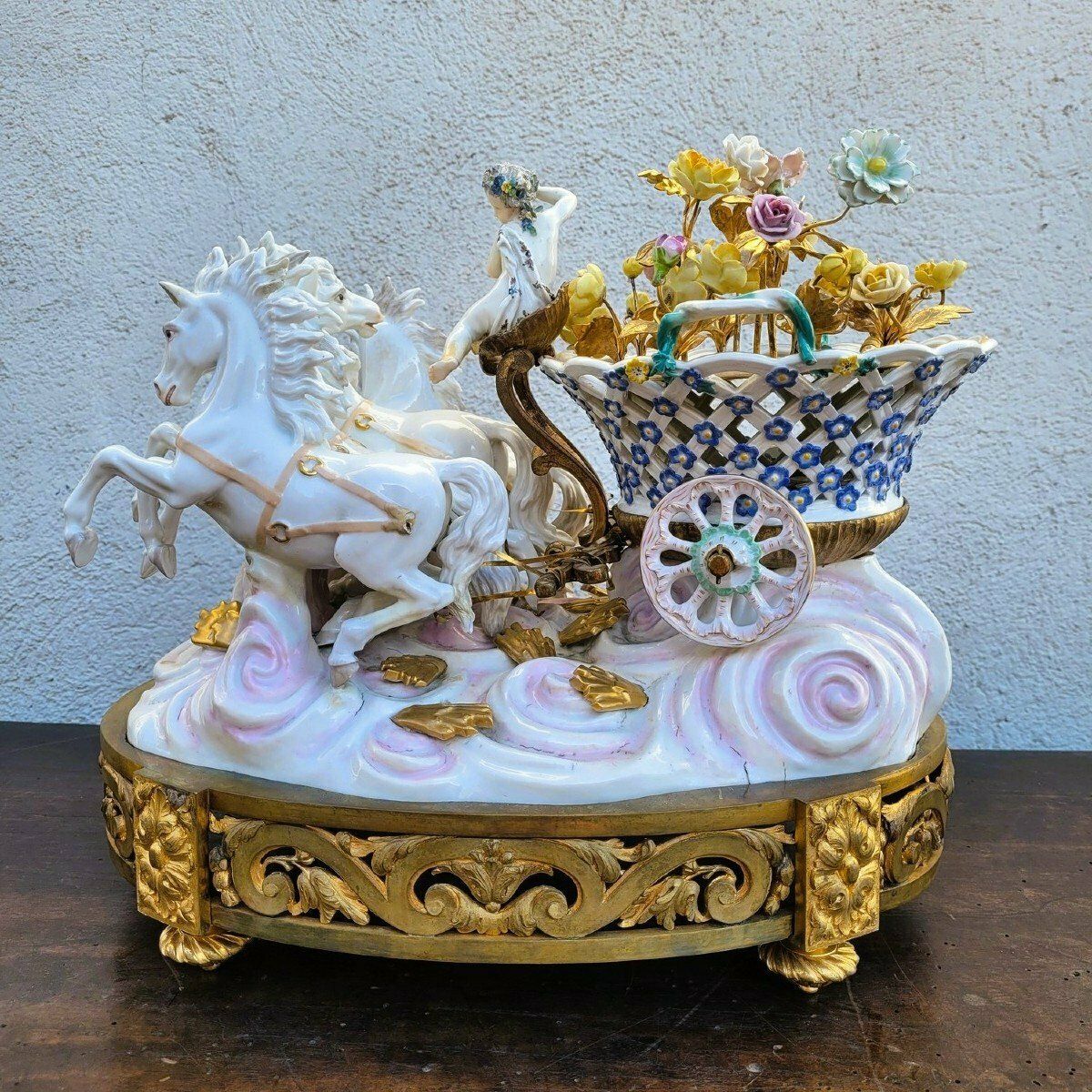 Meissen, Putto Driving A Flower Cart, 19th Century photo vintage
