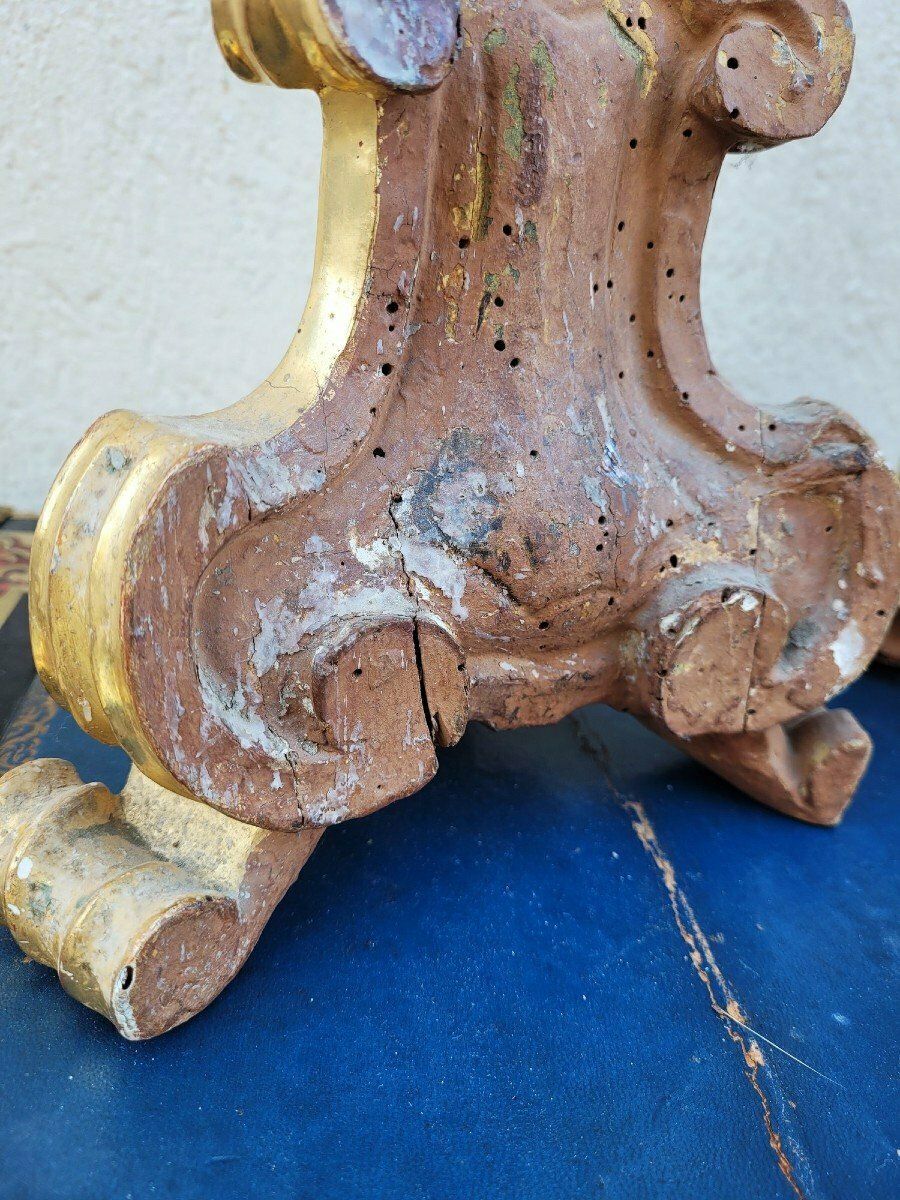 photo for sale Set Of 3 Gilded Wood Candlesticks, 19th Century