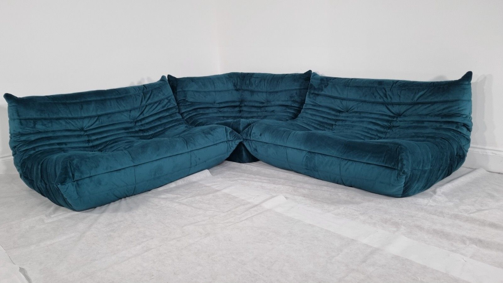 Stunning Ligne Roset Togo Suite 2x2 Seater And Corner In Green Teal Velvet photo furniture