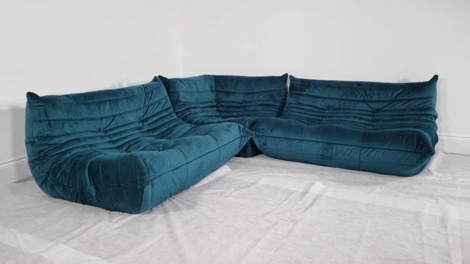 Stunning Ligne Roset Togo Suite 2x2 Seater And Corner In Green Teal Velvet photo vinterior