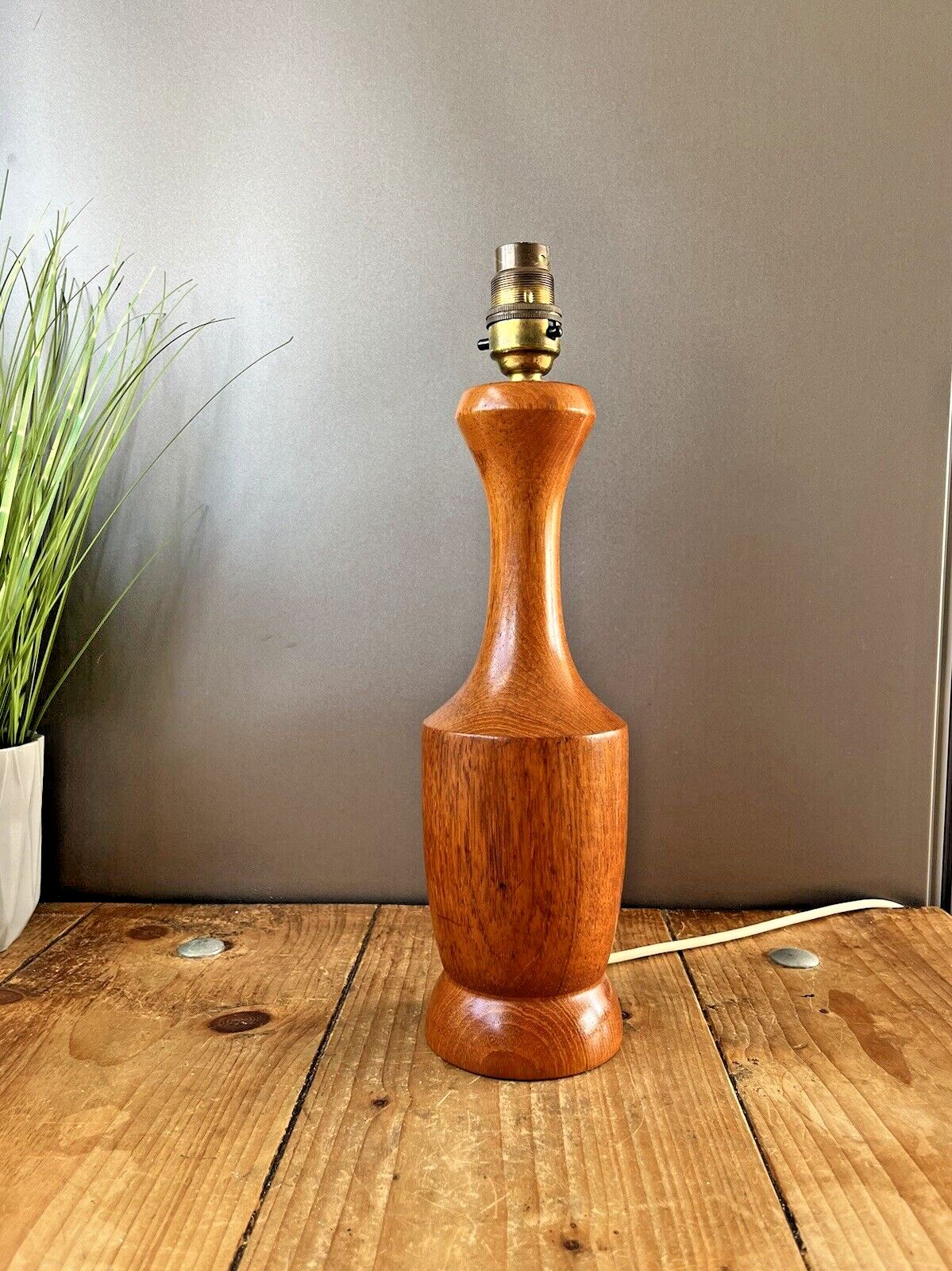 Mid Century 60's 70's Scandi Turned Teak Wooden Desk Bedside Light Table Lamp photo Lighting