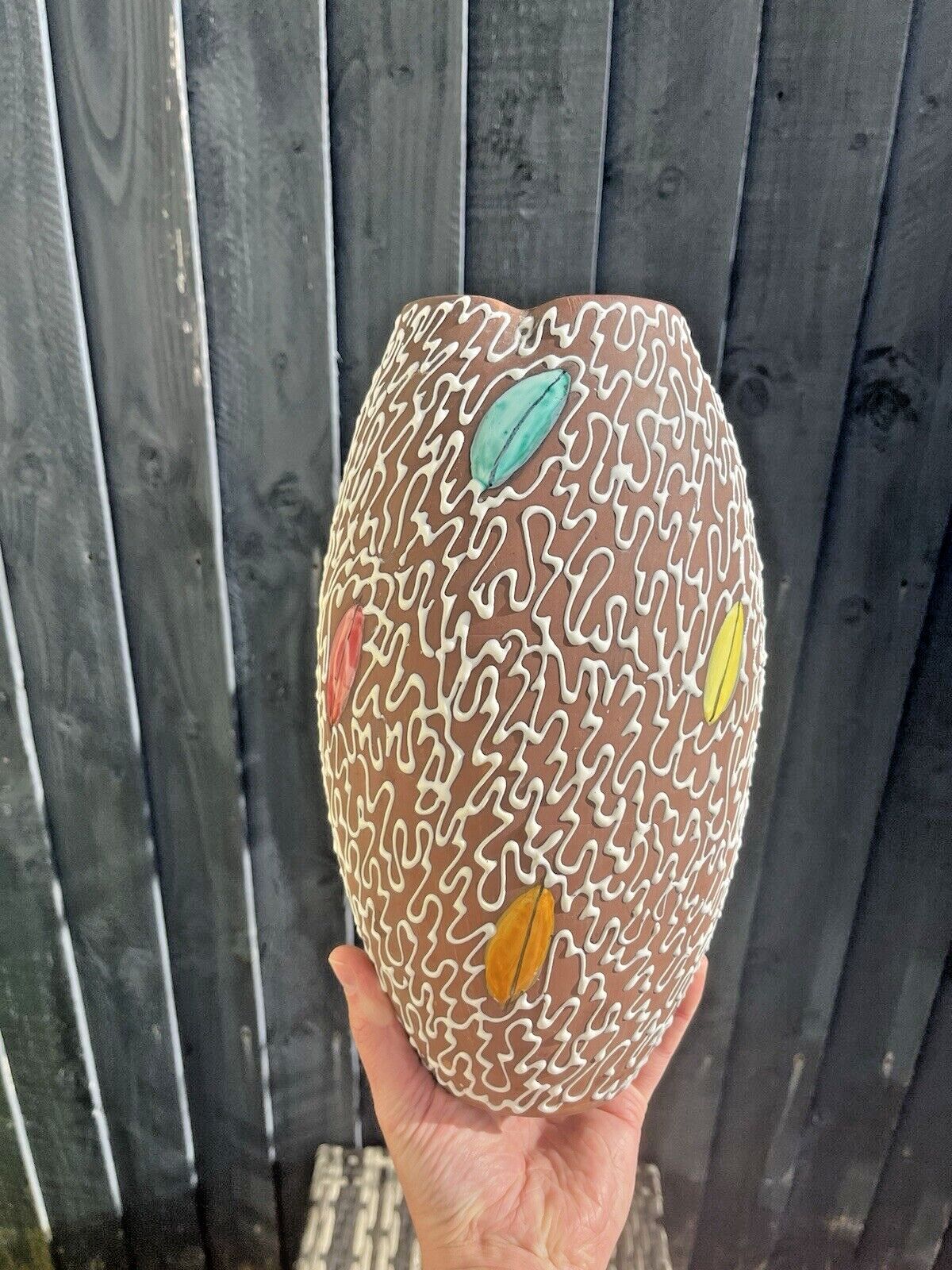 50's Italian Pottery Squiggle Vase Multicoloured Abstract Fratelli Fanciullacci photo vintage