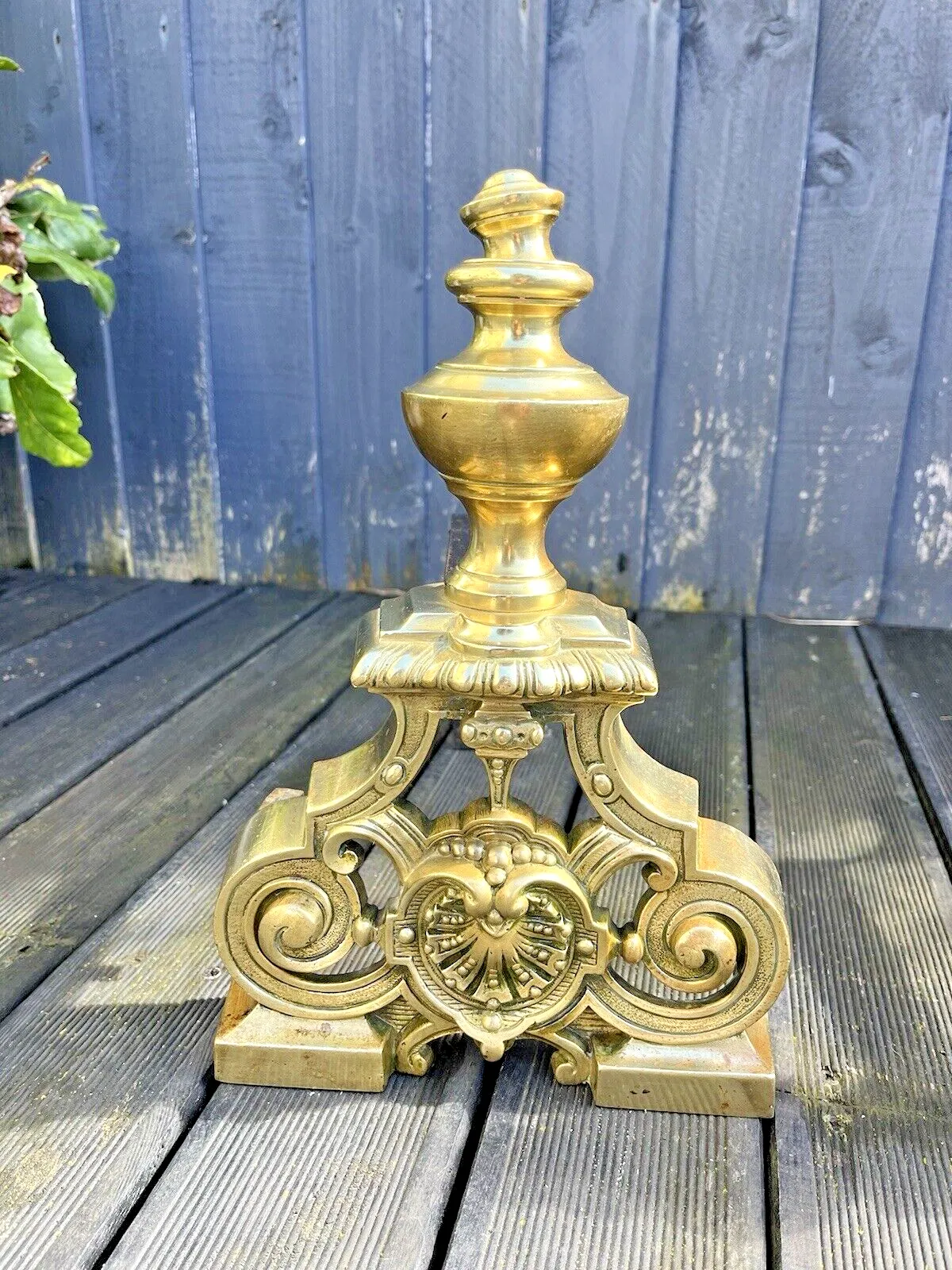 photo for sale Pair Of Grand Antique Brass Rococo Country House Fireside Fire Dogs Andirons