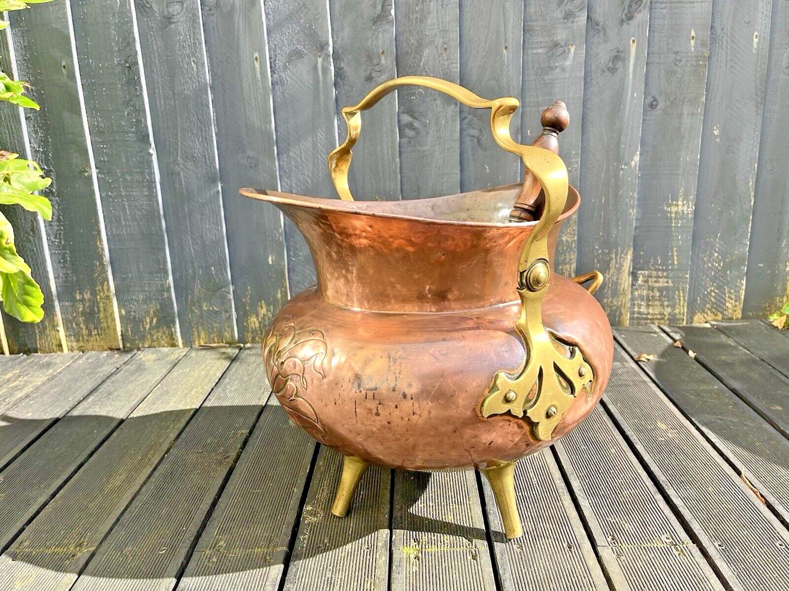 Antique Arts & Crafts Copper Brass Coal Bucket Benham Froud Christopher Dresser photo Home Fixtures
