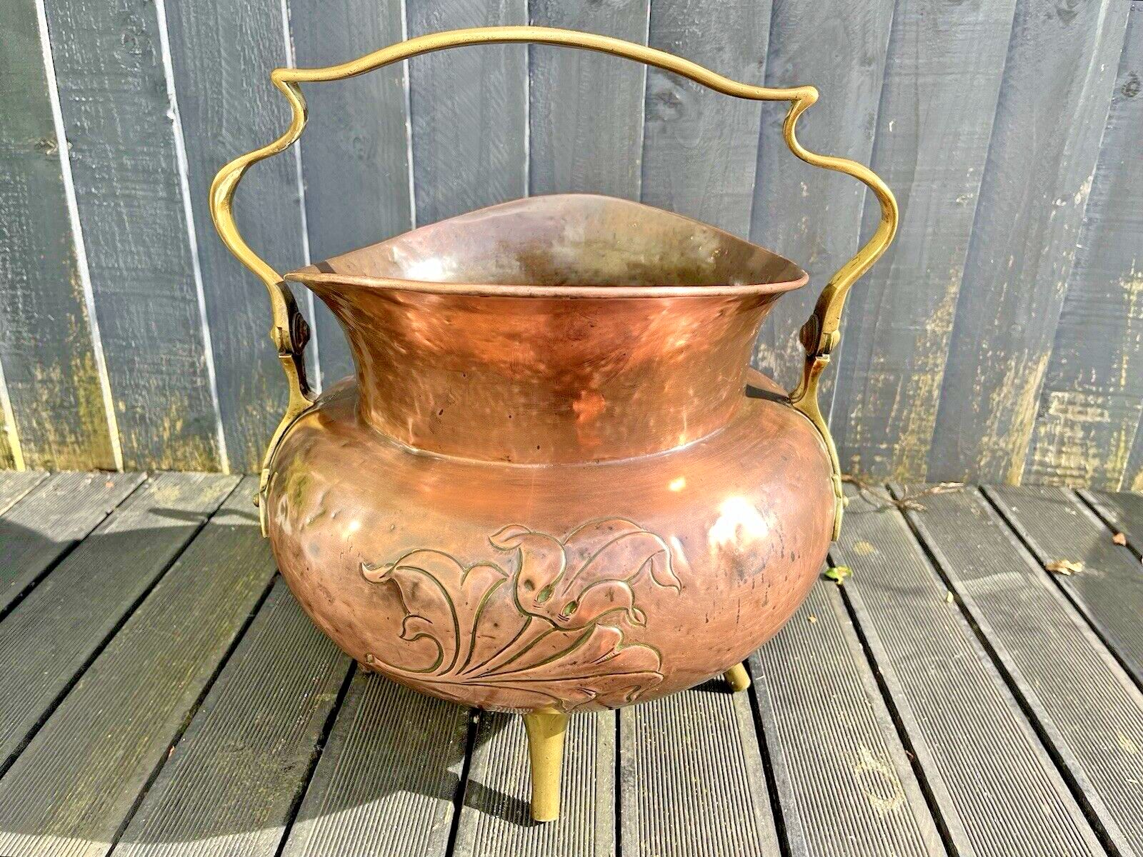 Home Fixtures Antique Arts & Crafts Copper Brass Coal Bucket Benham Froud Christopher Dresser photo