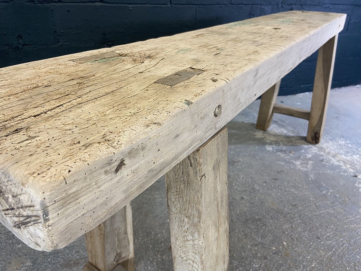 Rustic French Scrubbed Oak Console photo vintage