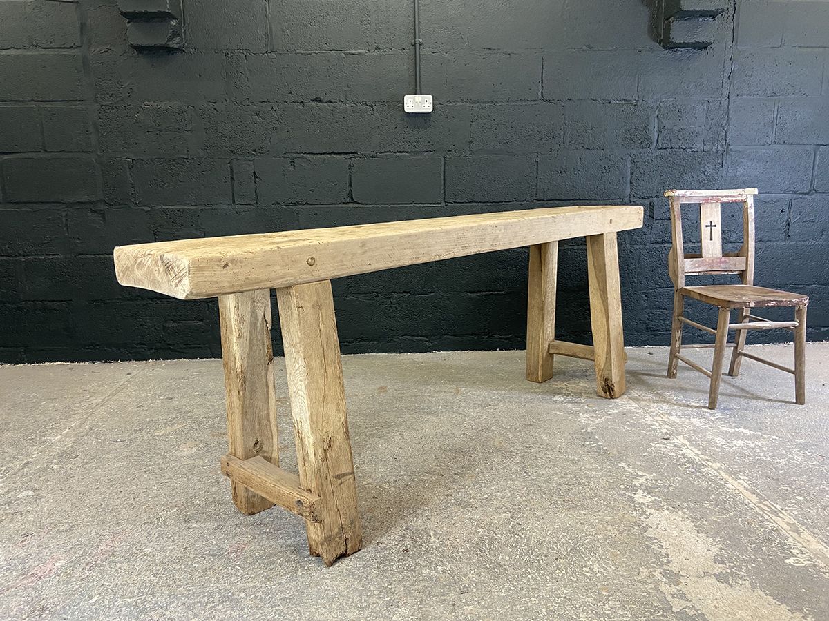 Rustic French Scrubbed Oak Console photo furniture