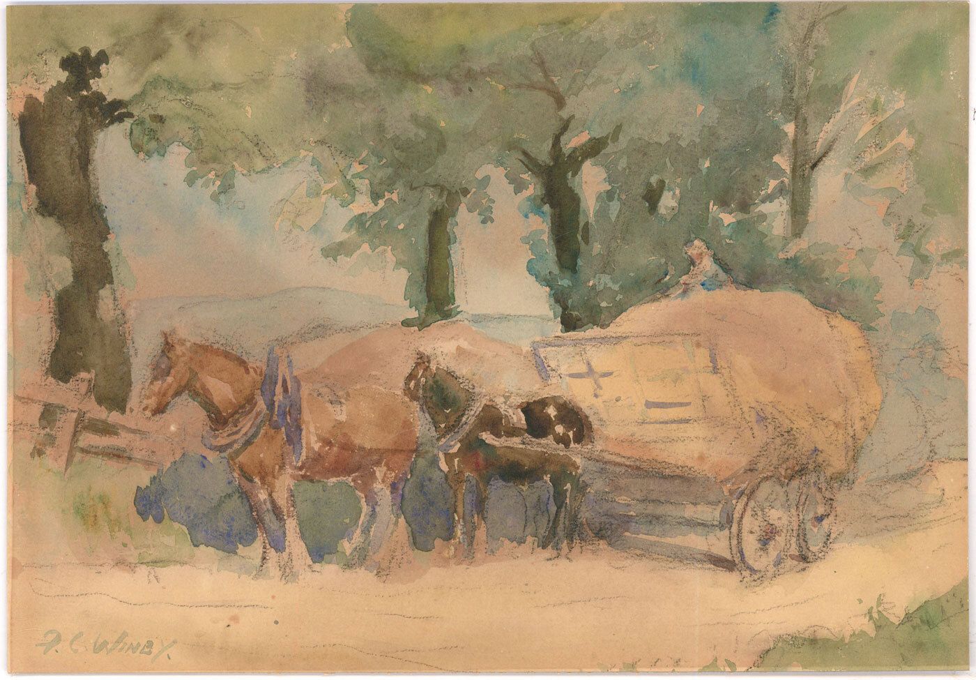 Frederick Charles Winby (1875 1959) Watercolour, Riding The Hay Cart photo furniture