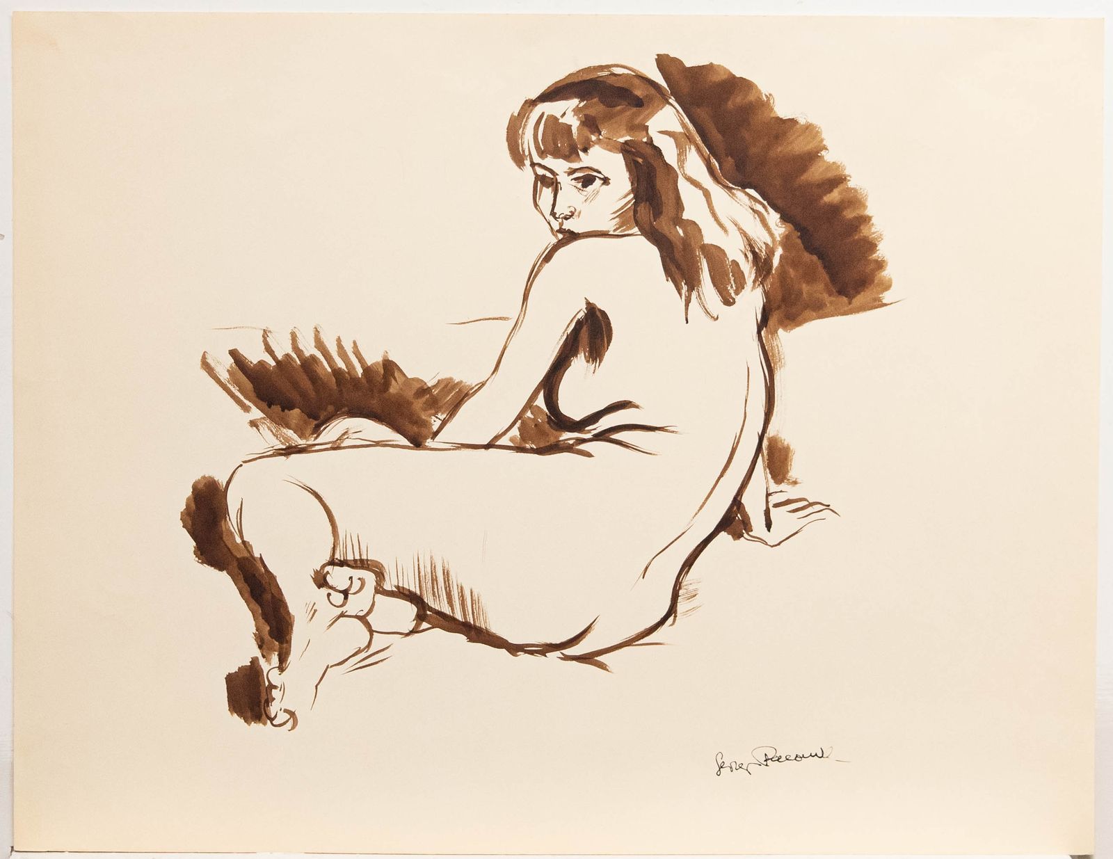 Georges Pacouil (1903 1996) Mid 20th Century India Ink, Over The Shoulder photo furniture