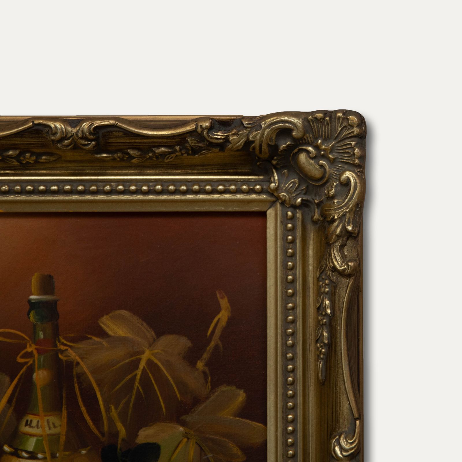 W. Damon Framed Contemporary Oil, Still Life With Fruit & Wine photo Art