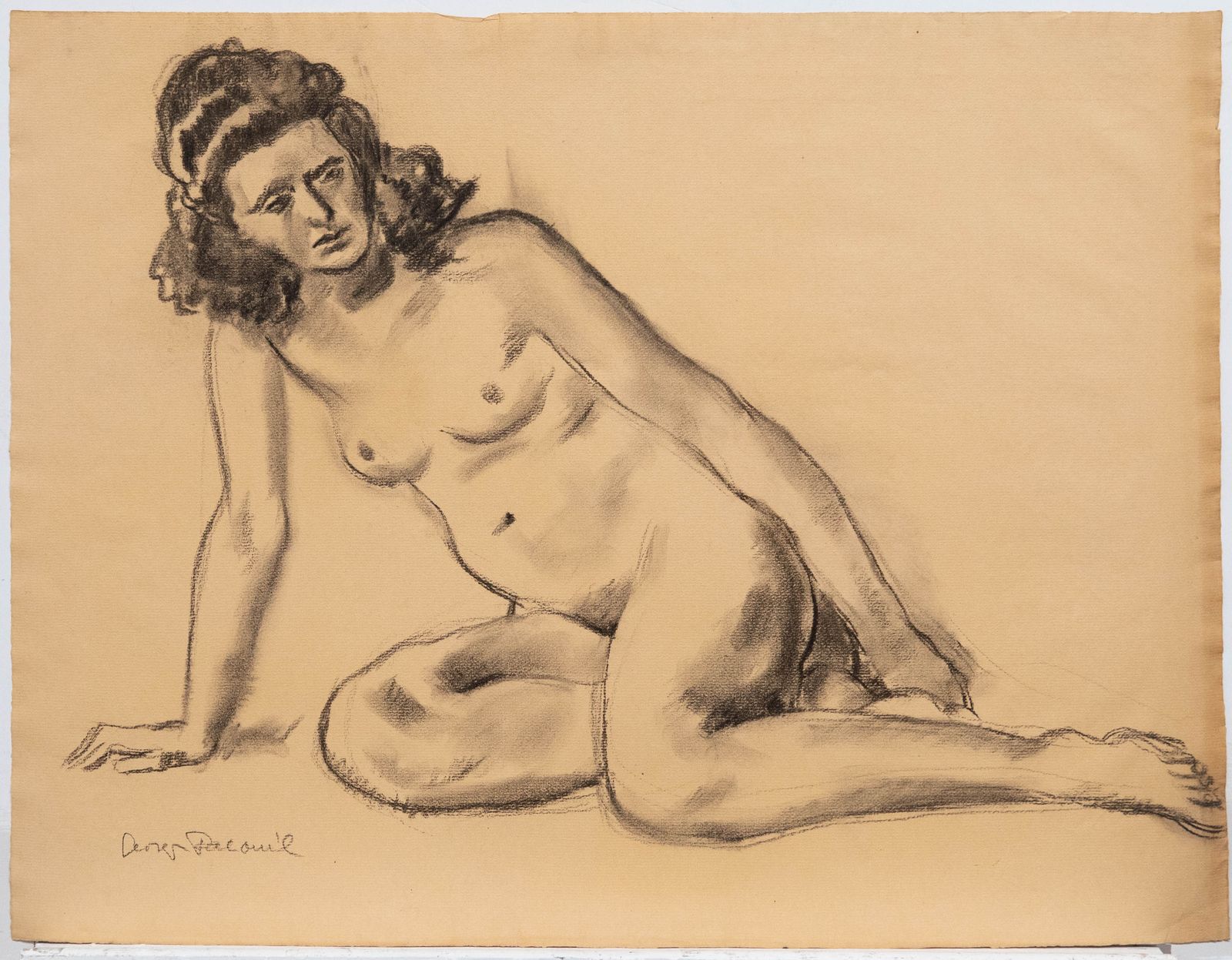 Georges Pacouil (1903 1996) Charcoal Drawing, Leaning Nude II photo furniture