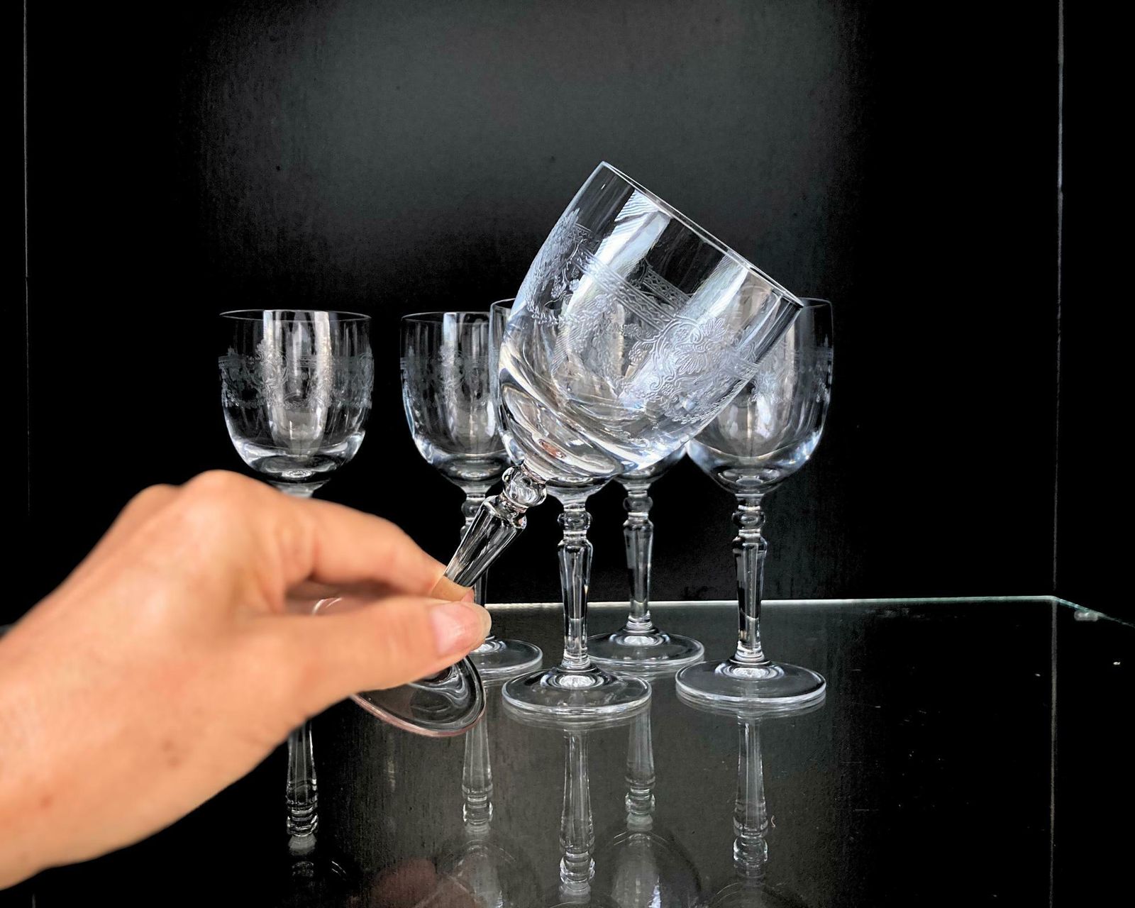 Etched Wine Glasses | 6pcs | French Engraved Patterns photo furniture