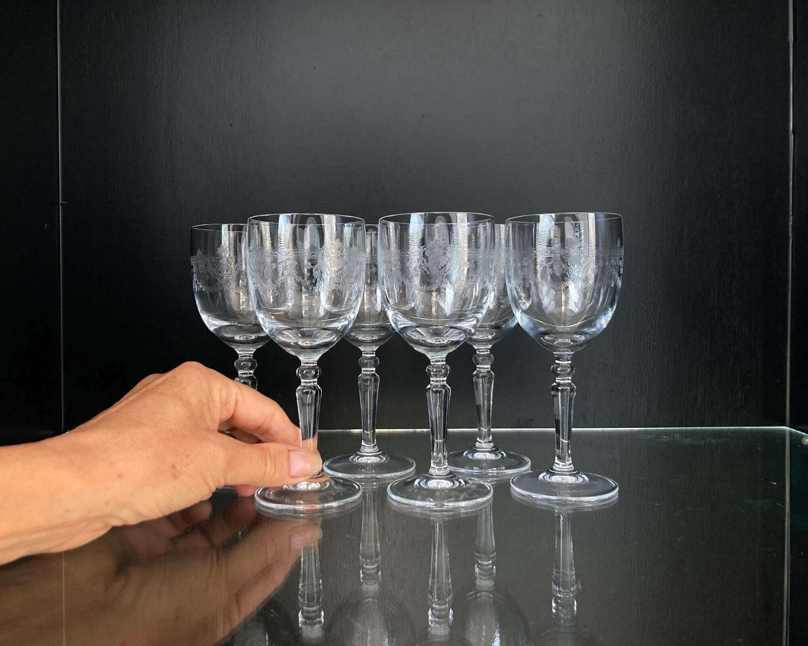 Etched Wine Glasses | 6pcs | French Engraved Patterns photo Home Decor