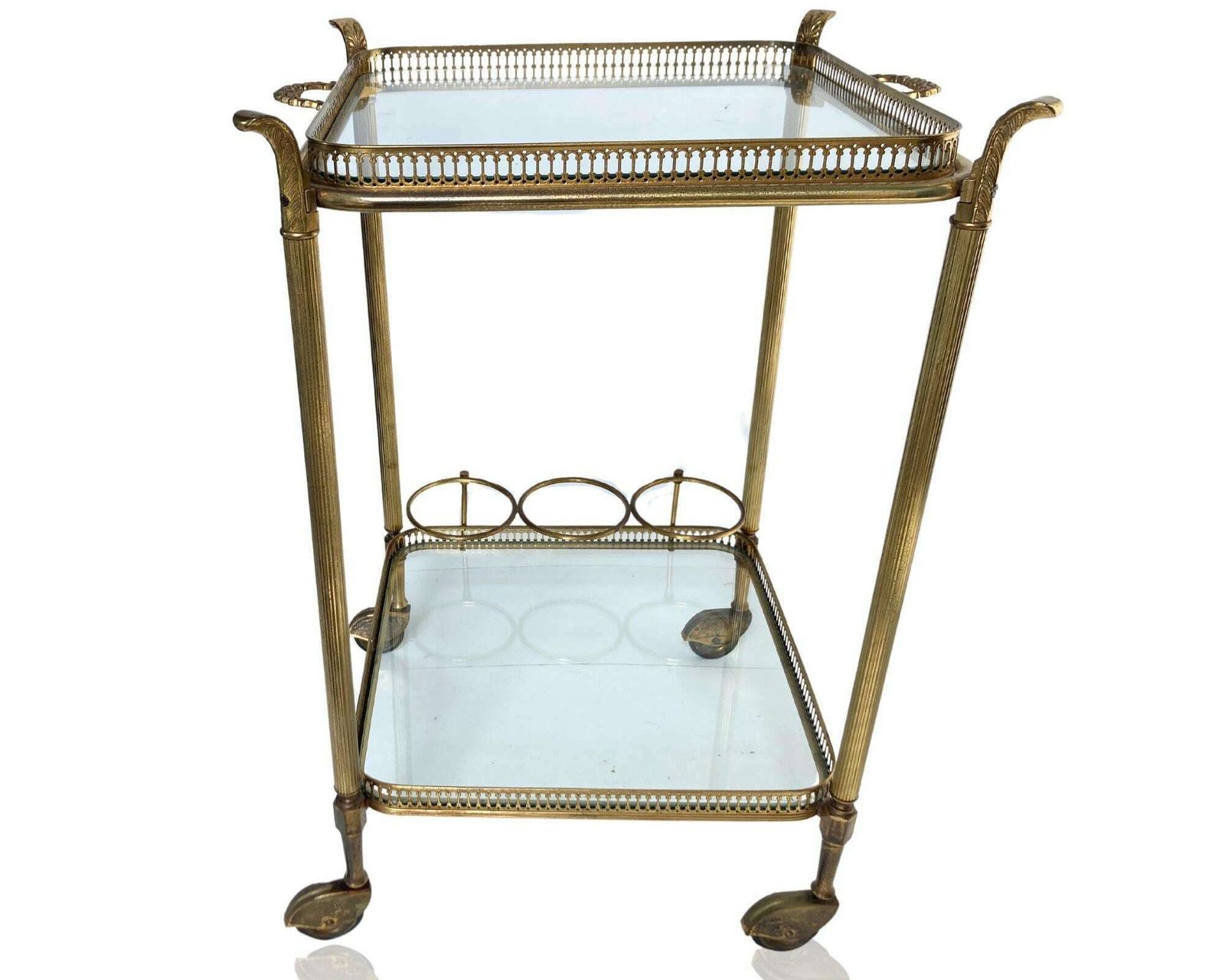 Brass Bar Cart | Removable Tray | 3pcs Bottle Holder photo buy