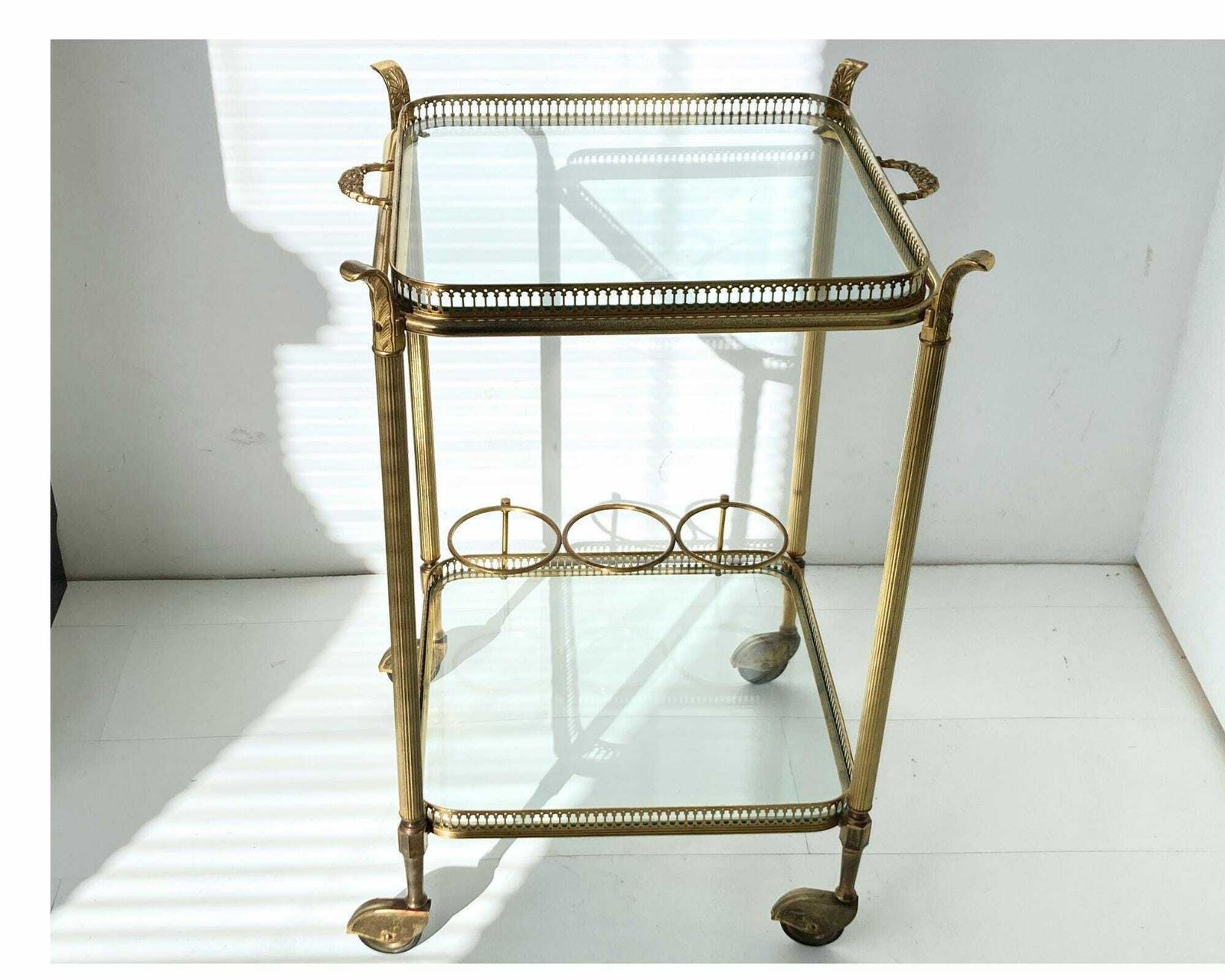 Messing Barkar | Afneembaar Dienblad | Flessenhouder Voor 3 Flessen photo vintage