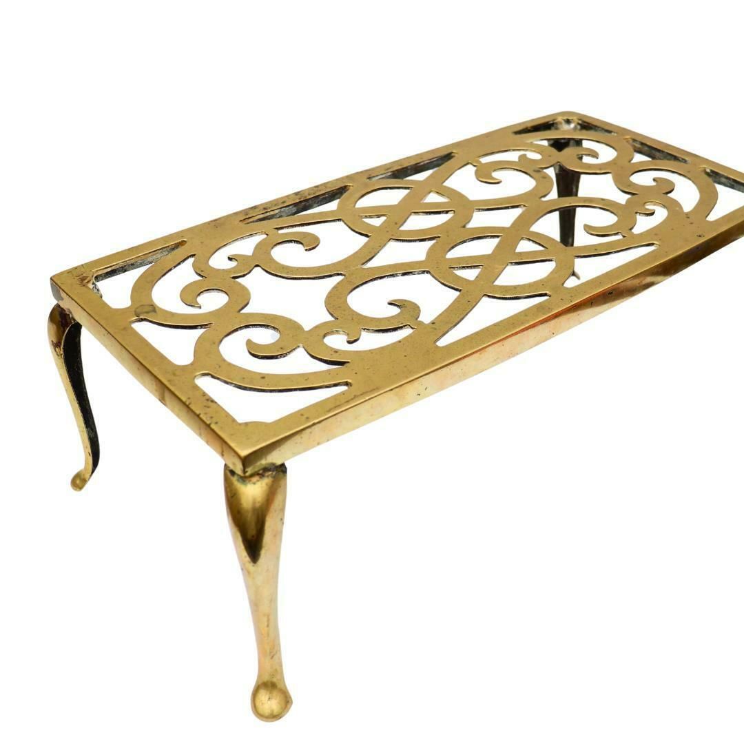 Large 16'' Antique Brass Fireplace Trivet, Victorian Brass Foot Stool, English Brass Plant Stand photo buy