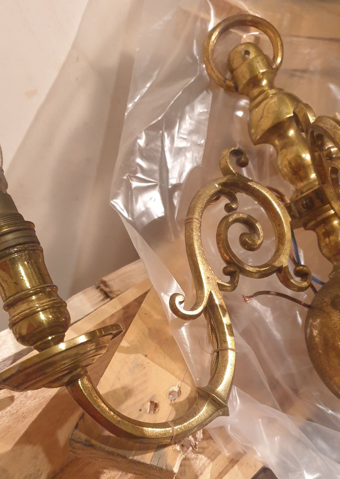 Rare Original Antique 19th Century Large Brass 3 Arm Flemish Wall Light Sconce Converted To Electric photo 175.0