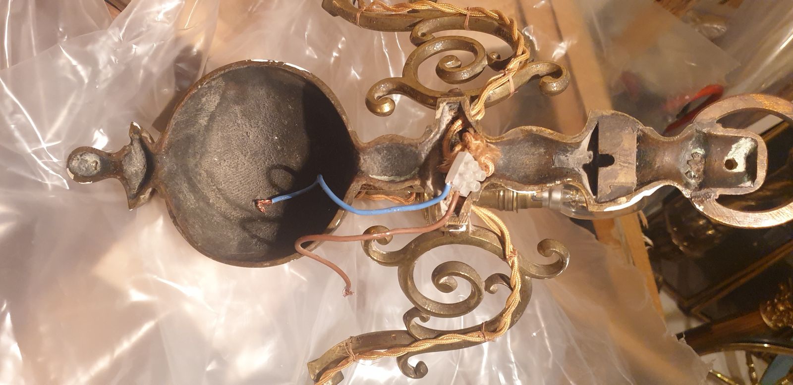 Lighting Rare Original Antique 19th Century Large Brass 3 Arm Flemish Wall Light Sconce Converted To Electric photo