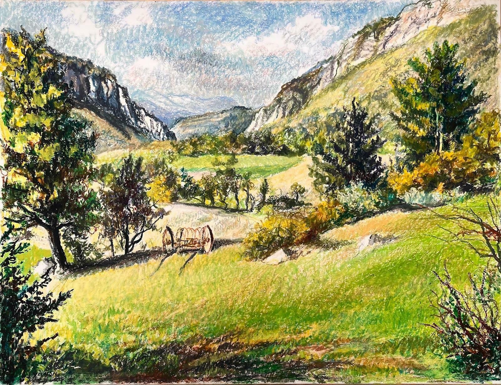 Josine Vignonmid Century French Original Painting Of A Mountainous Countryside Landscape1950's photo furniture