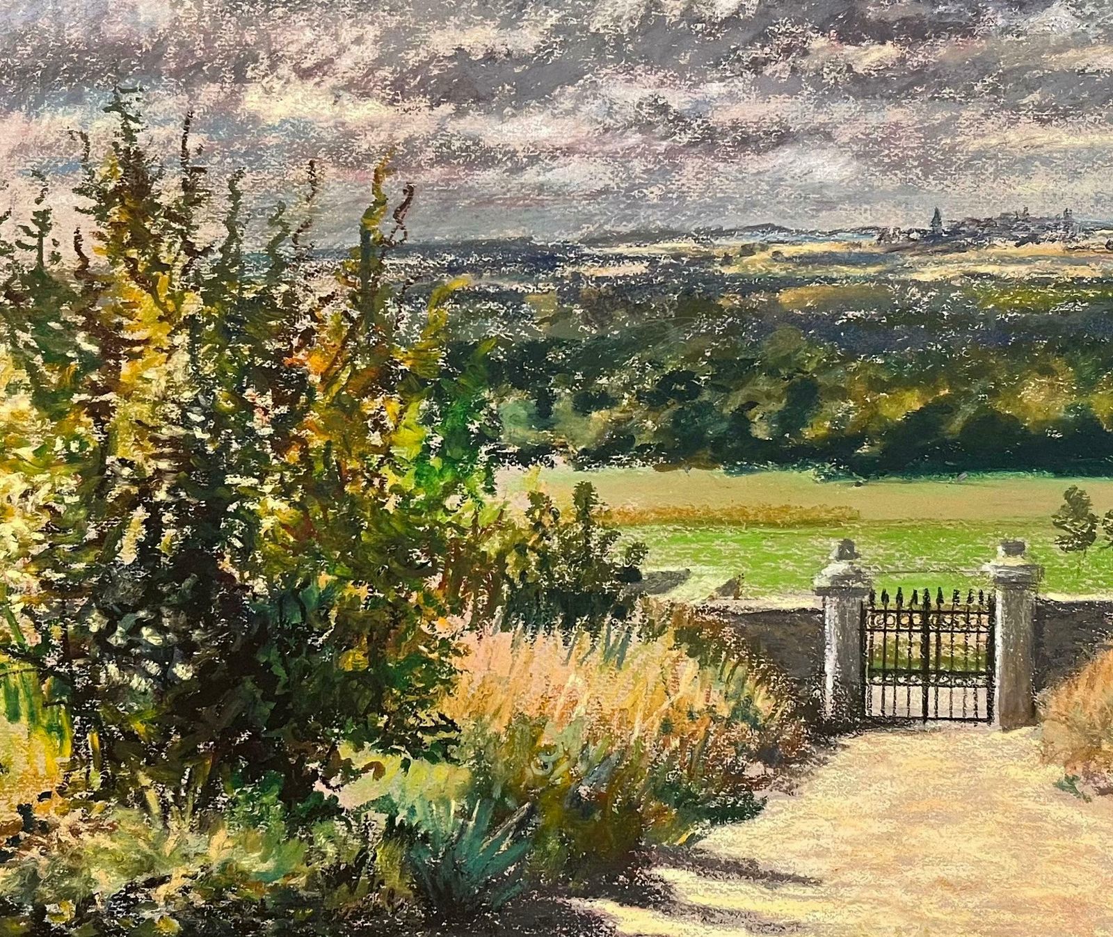 Josine Vignonmid Century French Original Pastel Drawing Of Driveway Gate And Distant Horizon1950's photo buy