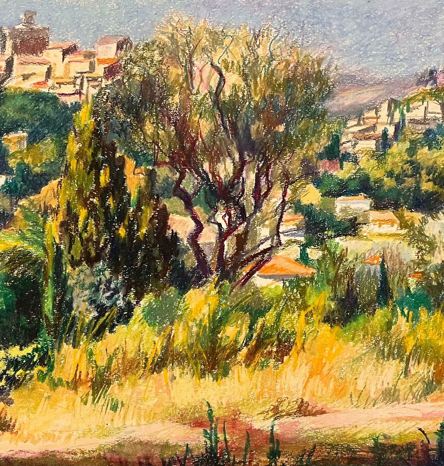 Josine Vignonmid Century French Original Pastel Drawing Of Hilltop View Overlooking Village1950's photo buy