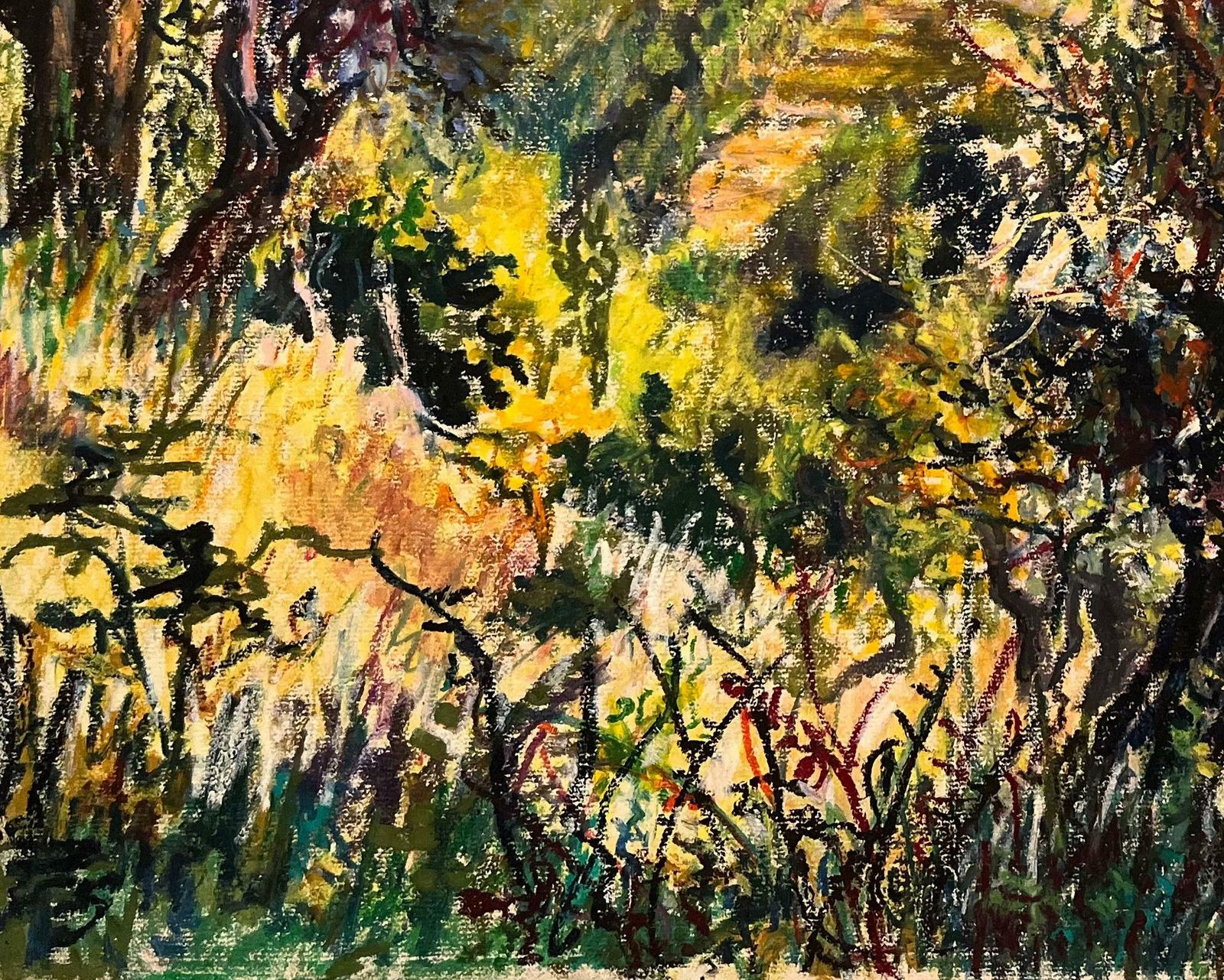 Josine Vignonmid Century French Pastel Drawing Of Mountain View With Sunlit Foliage1950's photo vinterior