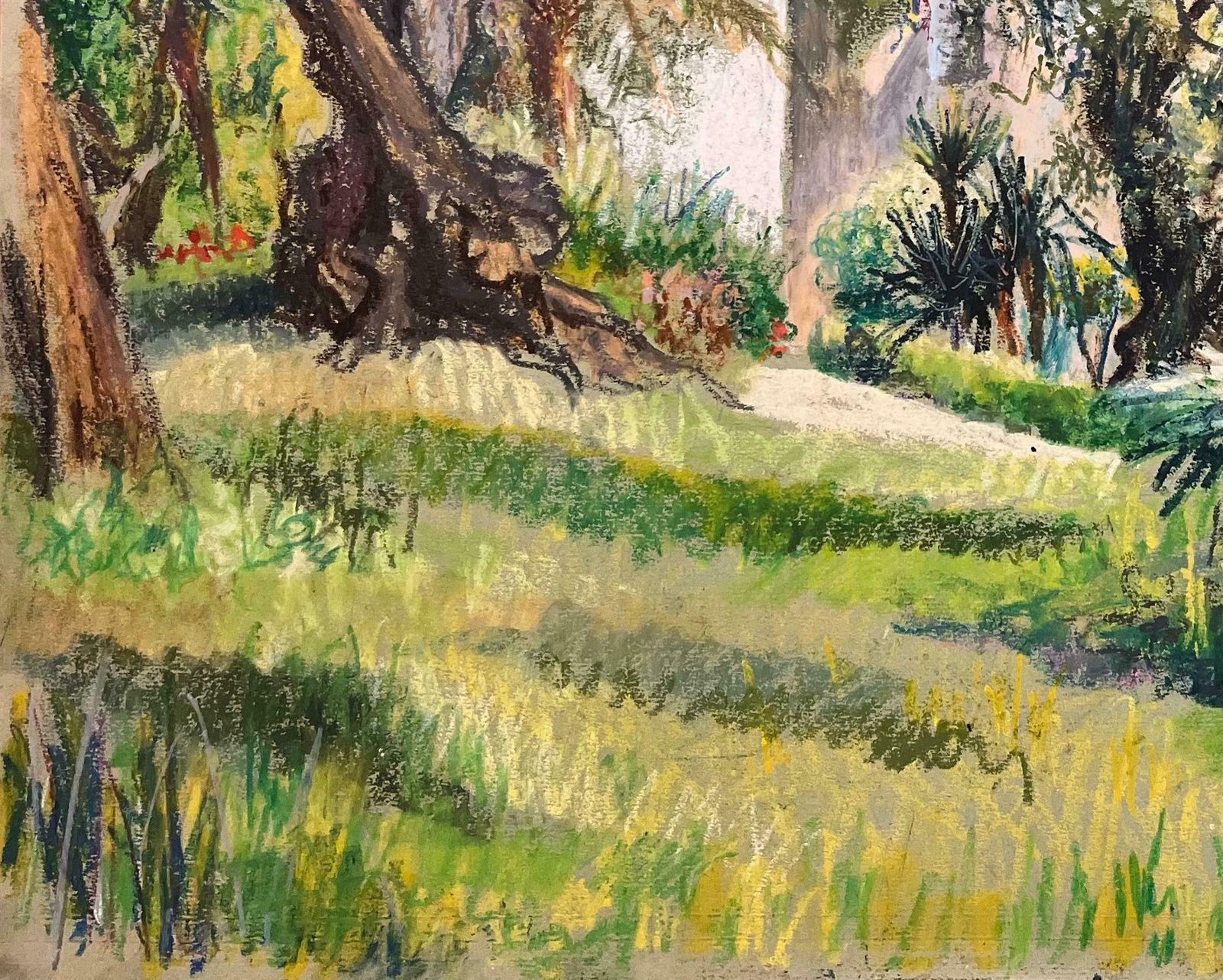 Josine Vignonmid Century French Pastel Drawing Of Garden With Olive Trees And Cottage1950's photo vinterior