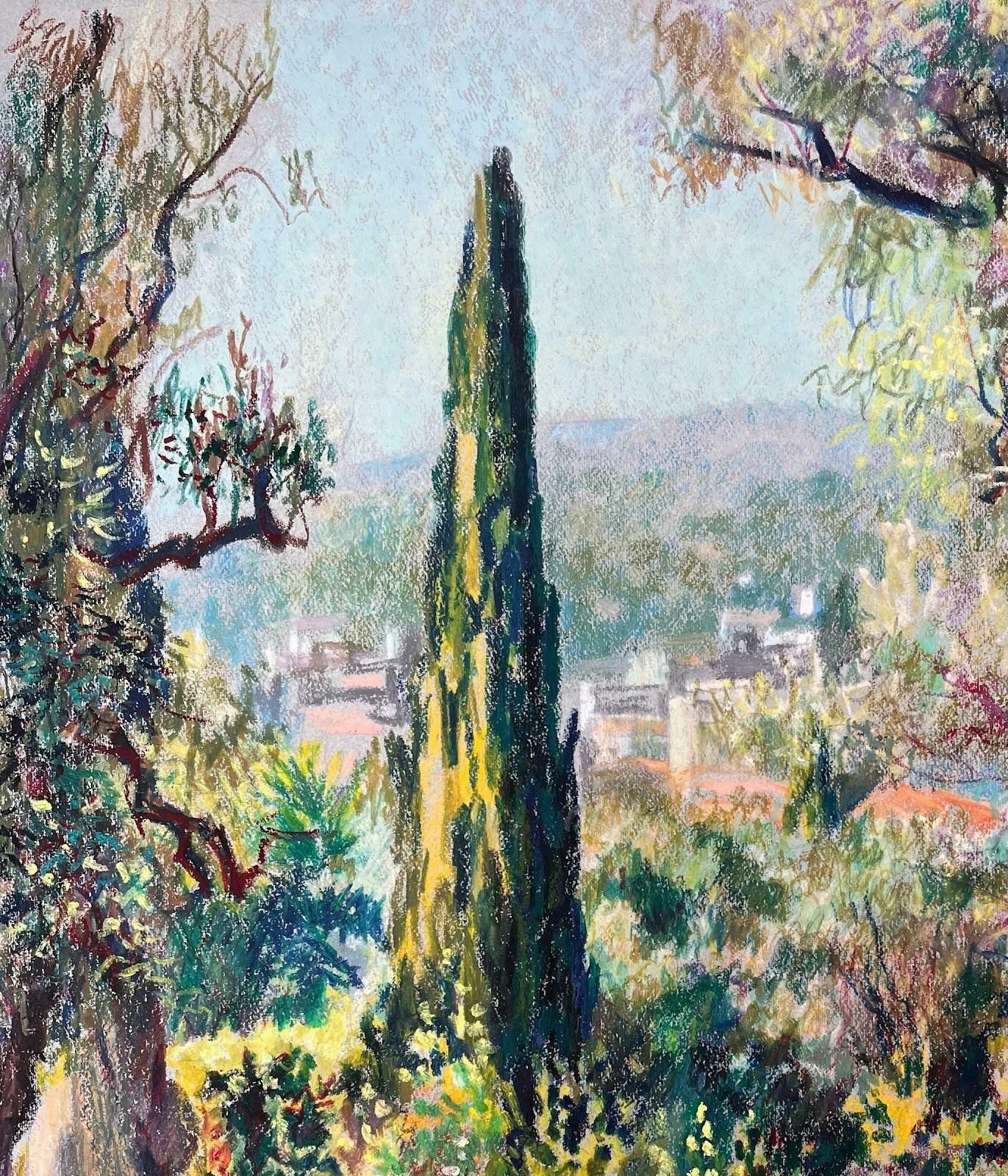 Josine Vignonsunny Provence Landscape With Cypress And Olive Trees Vibrant Pastel Drawing1950's photo Art