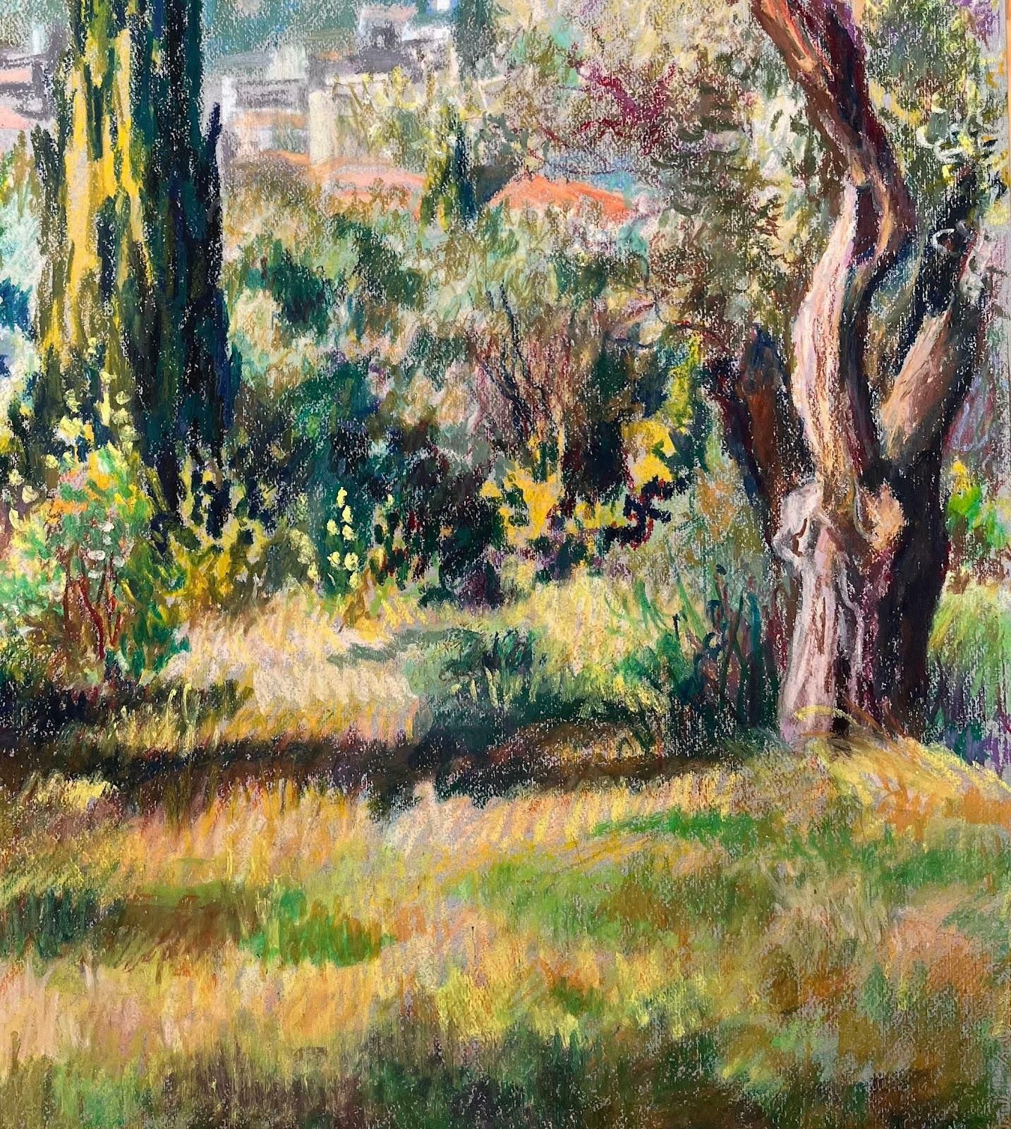 Josine Vignonsunny Provence Landscape With Cypress And Olive Trees Vibrant Pastel Drawing1950's photo 650.0