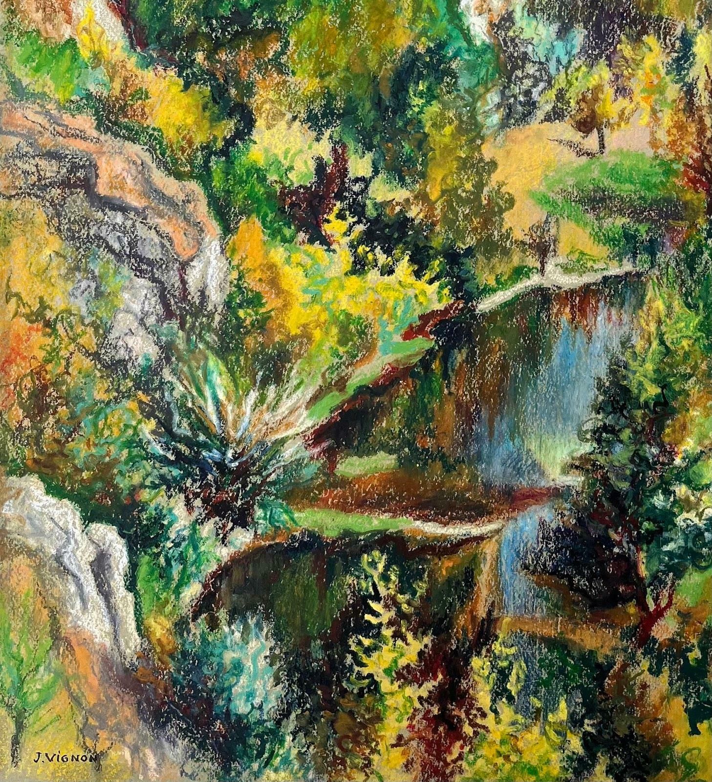 Josine Vignonmid Century French Original Pastel Painting Of A Cliffside Village1950's photo Art