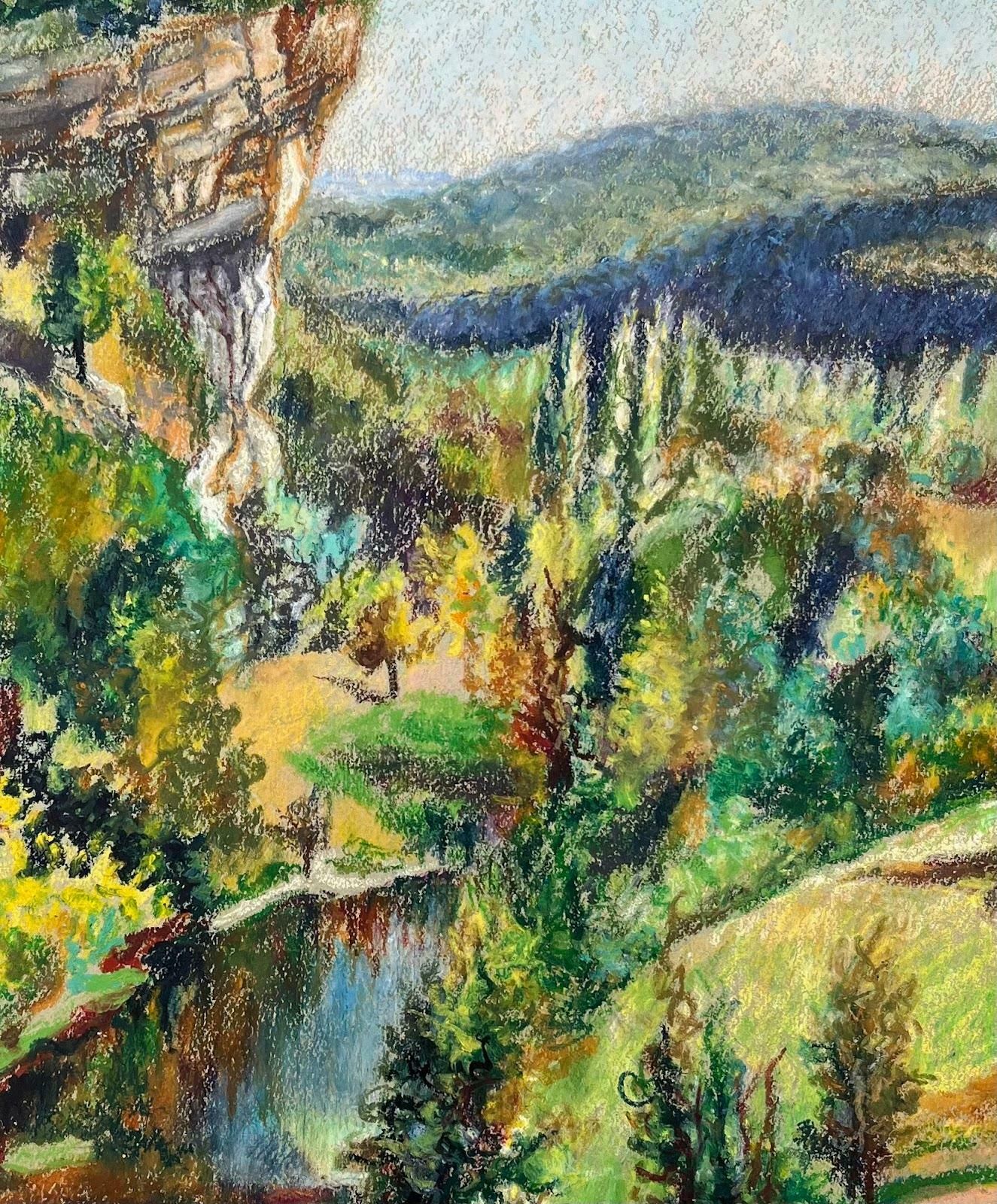 Josine Vignonmid Century French Original Pastel Painting Of A Cliffside Village1950's photo 775.0