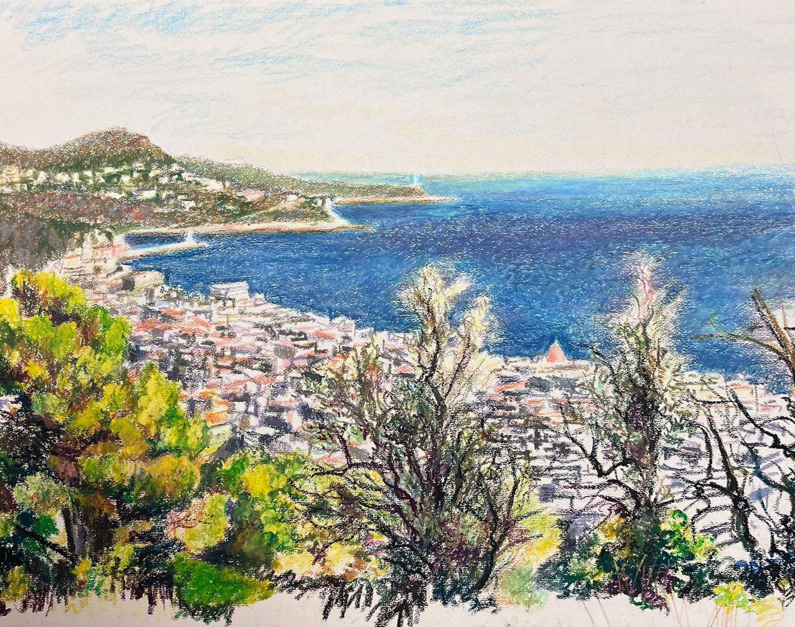 Josine Vignonlarge 1970's French Impressionist Pastel Côte D'azur Nice Landscape1977 photo furniture