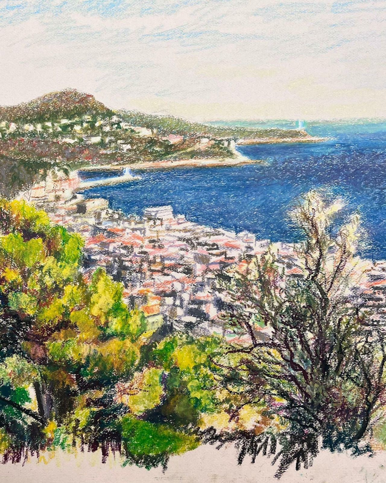 Josine Vignonlarge 1970's French Impressionist Pastel Côte D'azur Nice Landscape1977 photo for sale
