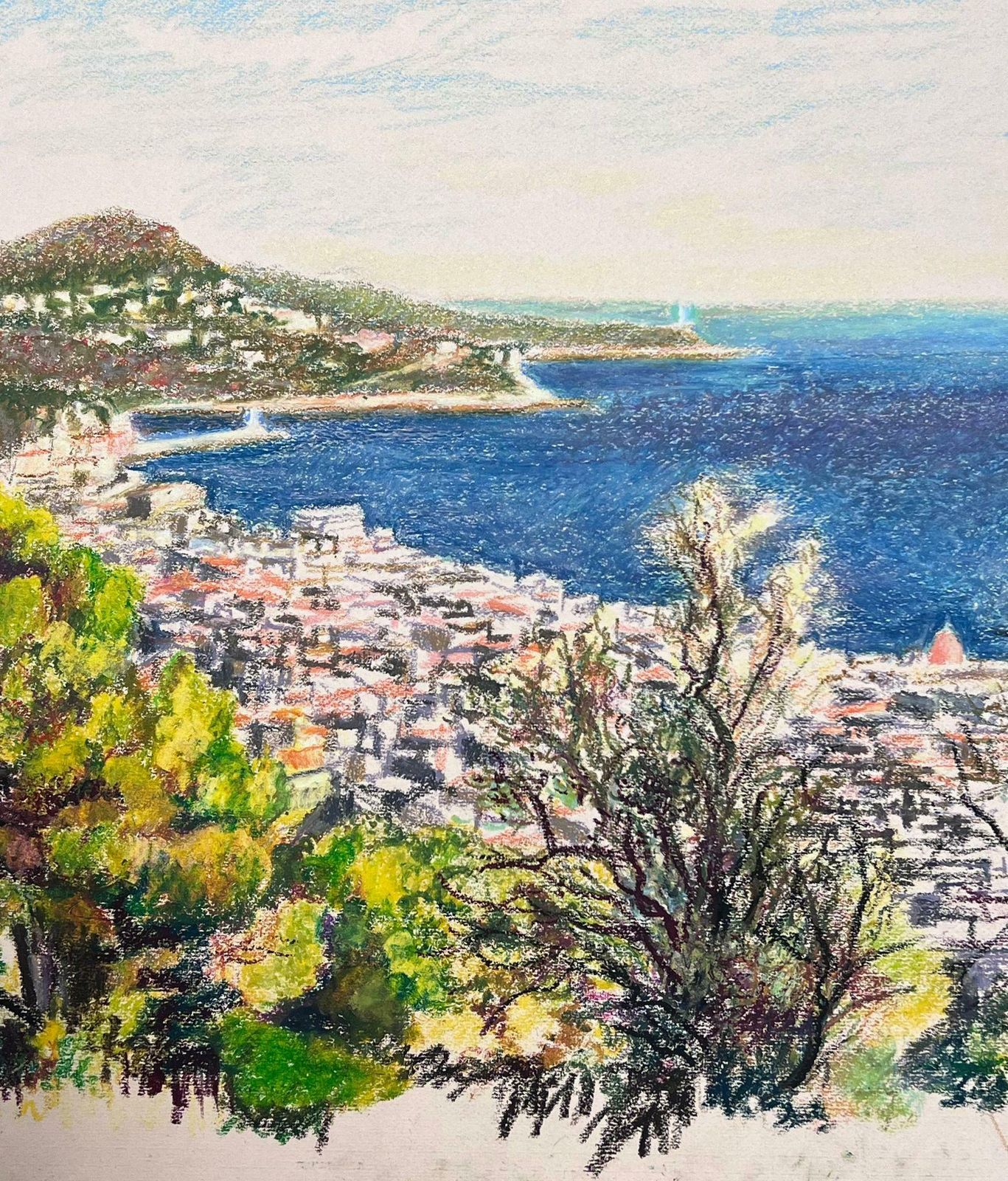 Josine Vignonlarge 1970's French Impressionist Pastel Côte D'azur Nice Landscape1977 photo vinterior